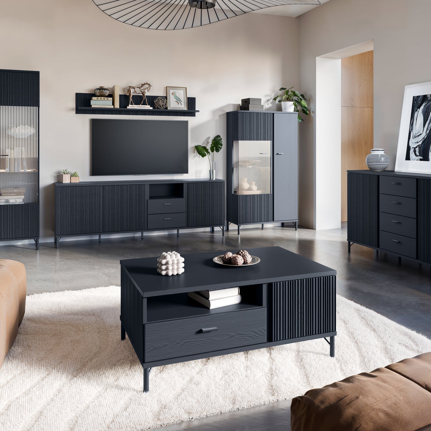 Lusaka Display Cabinet 2 Door in Black Graphite