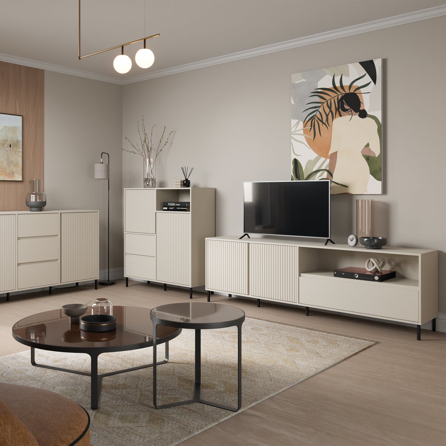 Avenale TV Cabinet 2 Door 1 Drawer in Cashmere