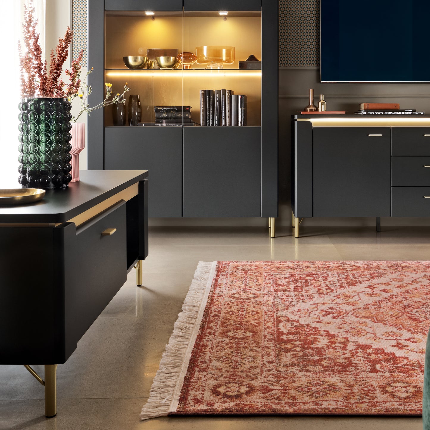 Genoa Coffee Table 1 Drawer in Black Matt/Gold