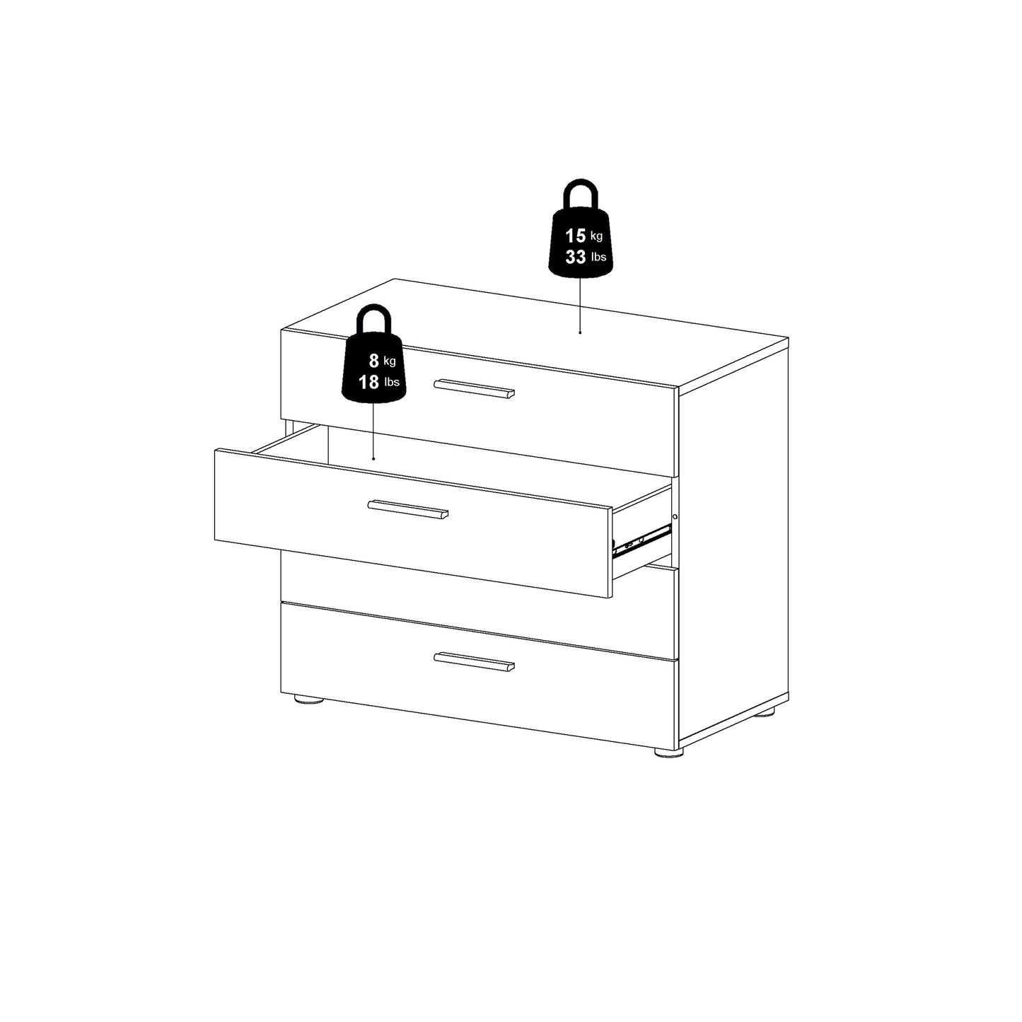 Pepe Chest of 4 Drawers in Oak with White High Gloss