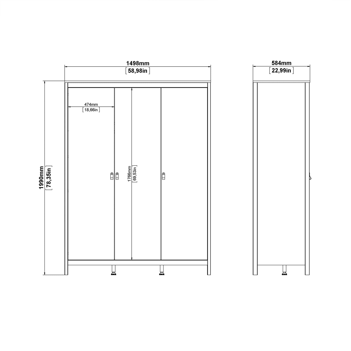 Barcelona Package - Bedside Table 2 Drawers + Chest 5 Drawers + 3 Door Wardrobe in Jackson Hickory Oak