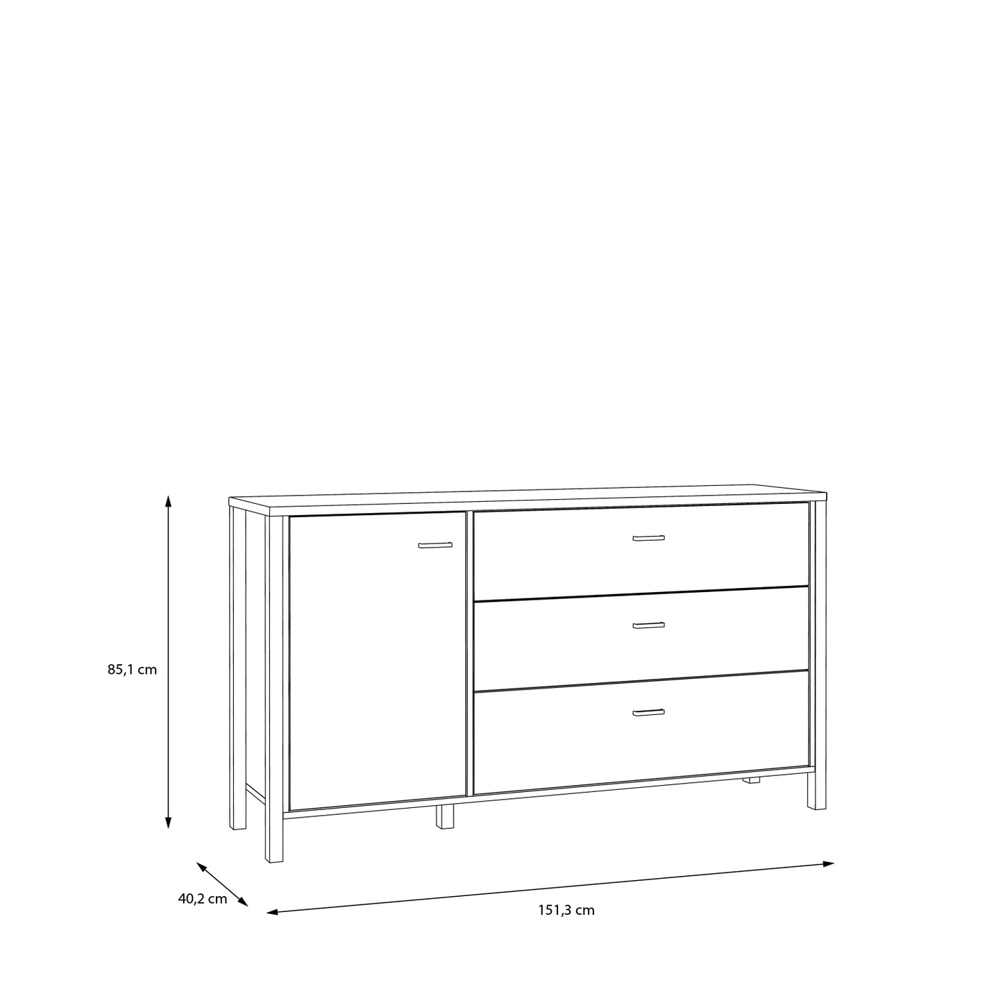 High Rock 1 Door 3 Drawer Sideboard in Matt Black/Riviera Oak