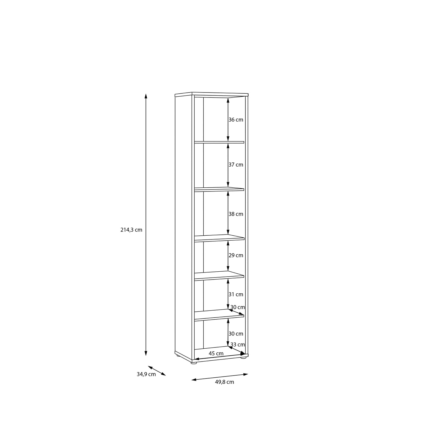 Alice Springs Tall Narrow Bookcase with 5 Shelves in Soft Neutral