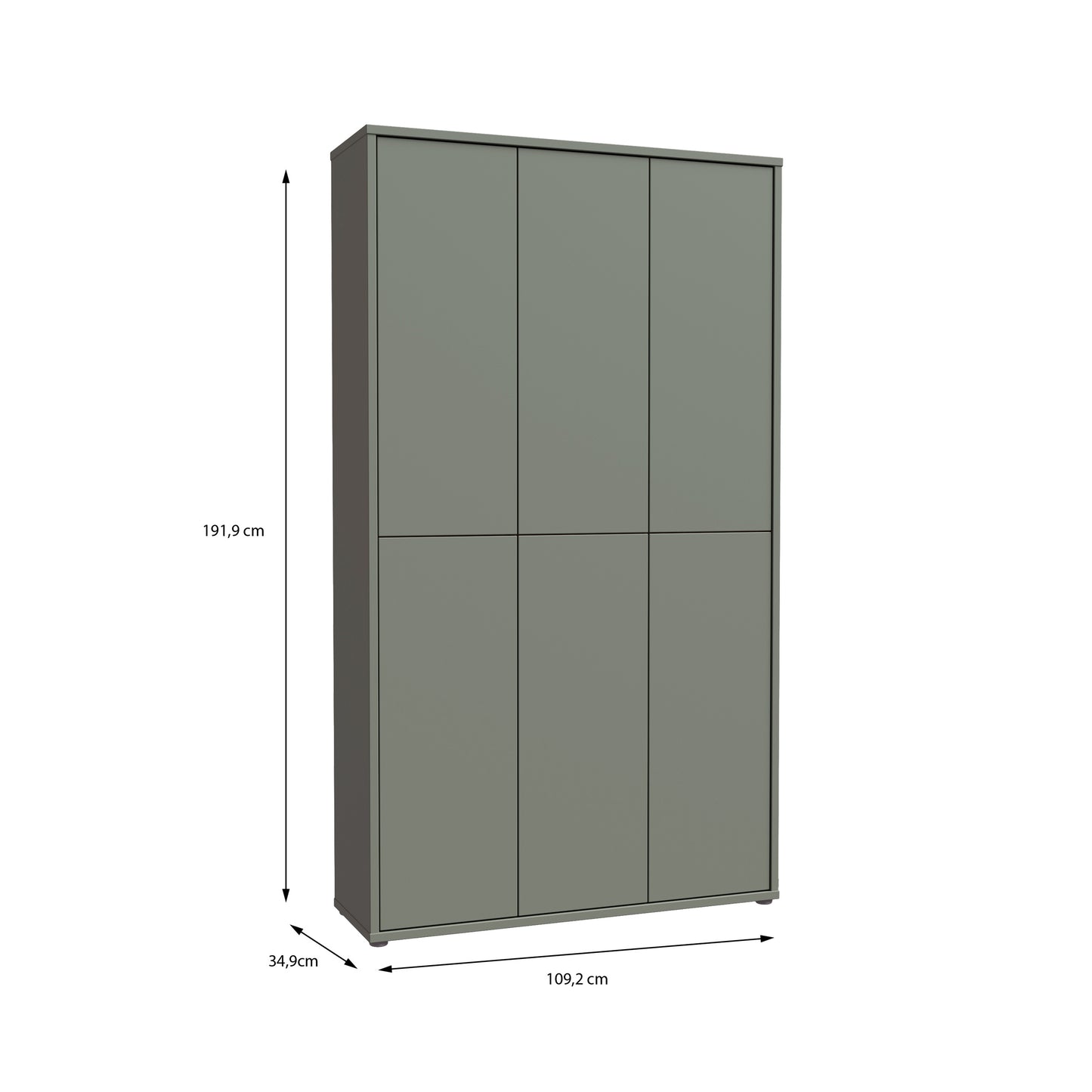 Alice Springs Tall Shoe Cabinet with 6 Doors Push-to-Open in Sage Green
