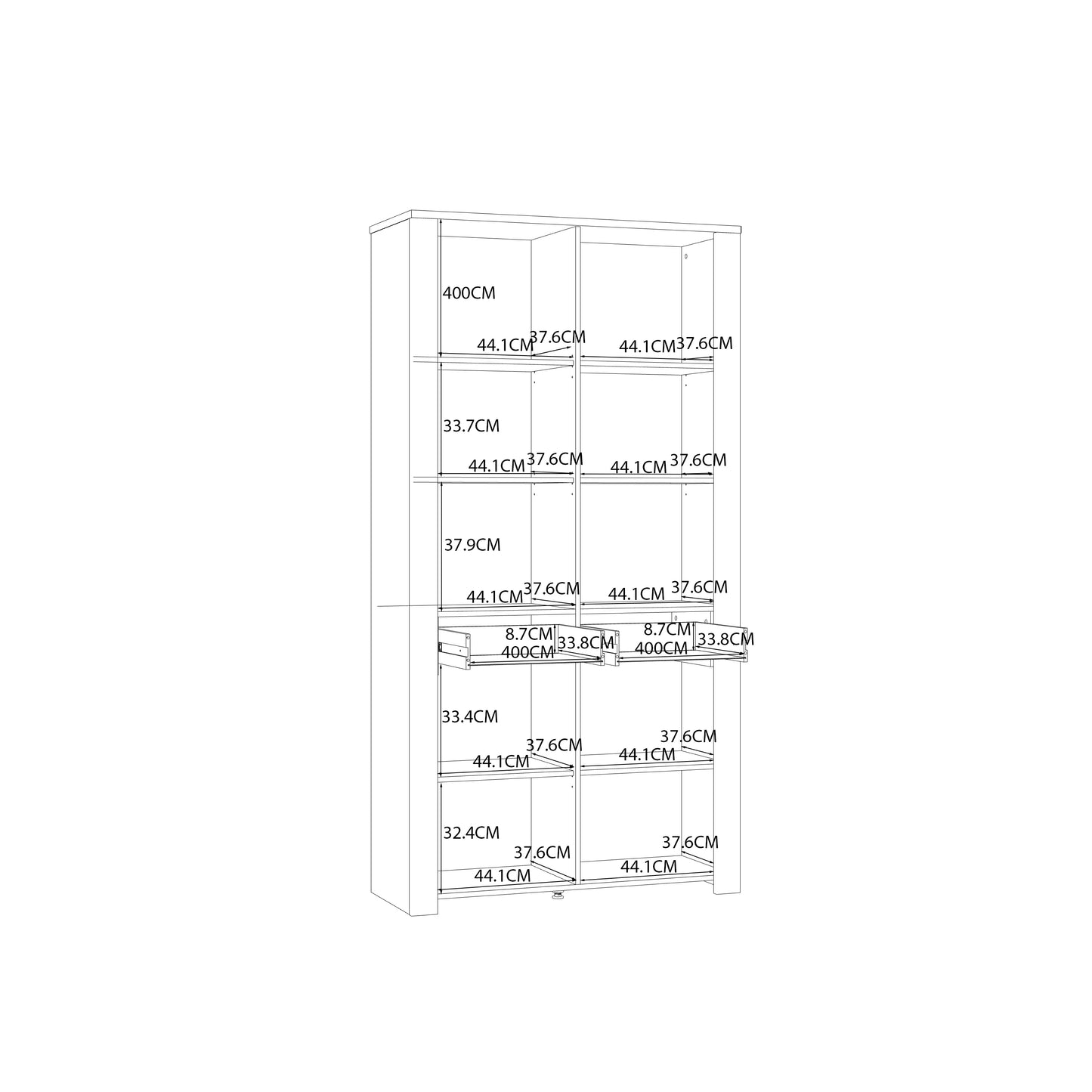 Bohol Display Cabinet 4 Door 2 Drawer in Oak/White inc LED Lighting
