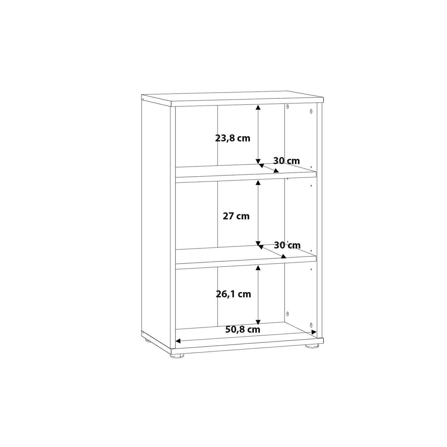 Essential Low Narrow 2 Shelf Bookcase in Vintage Oak