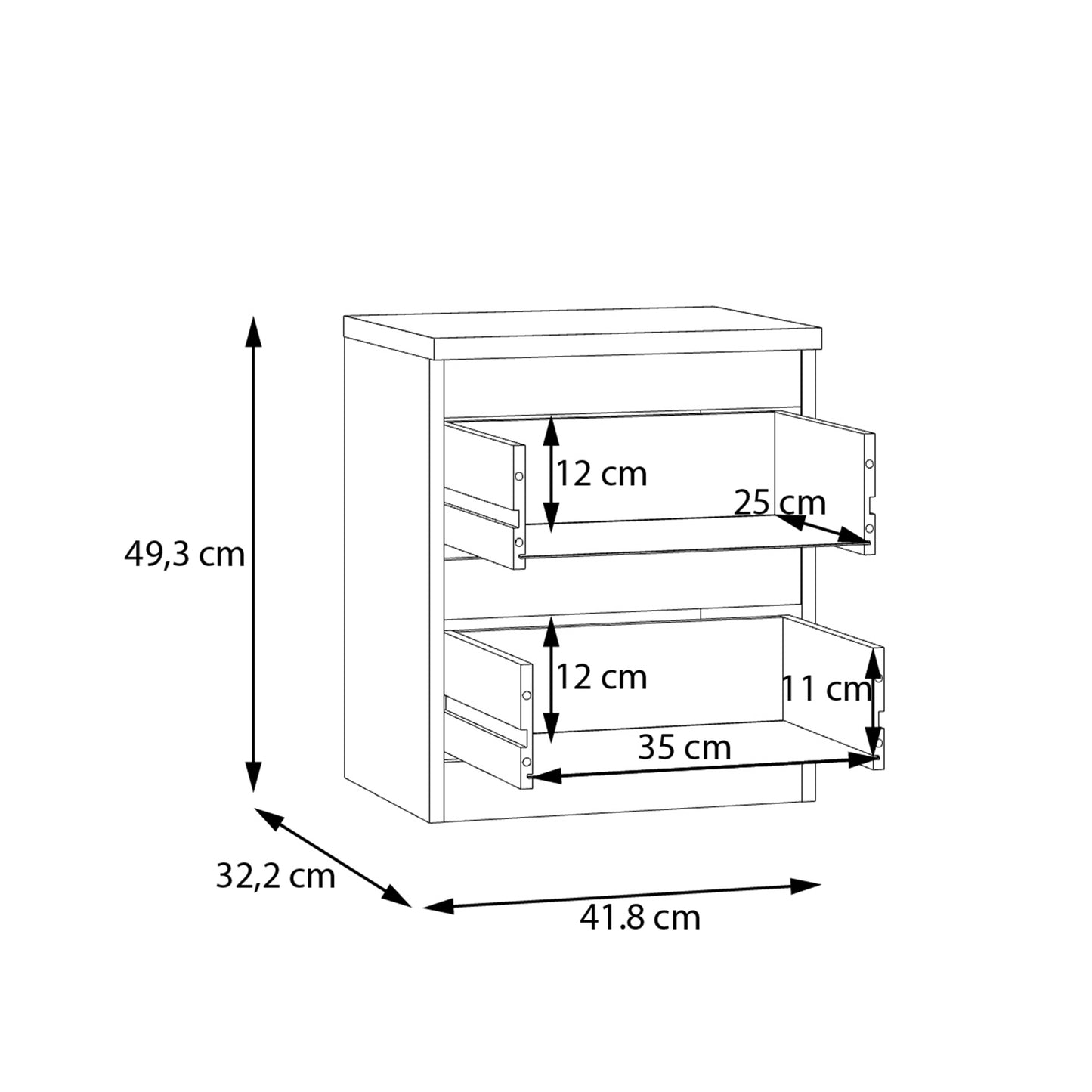 Edmore 2 Drawer Bedside Table in Light Grey