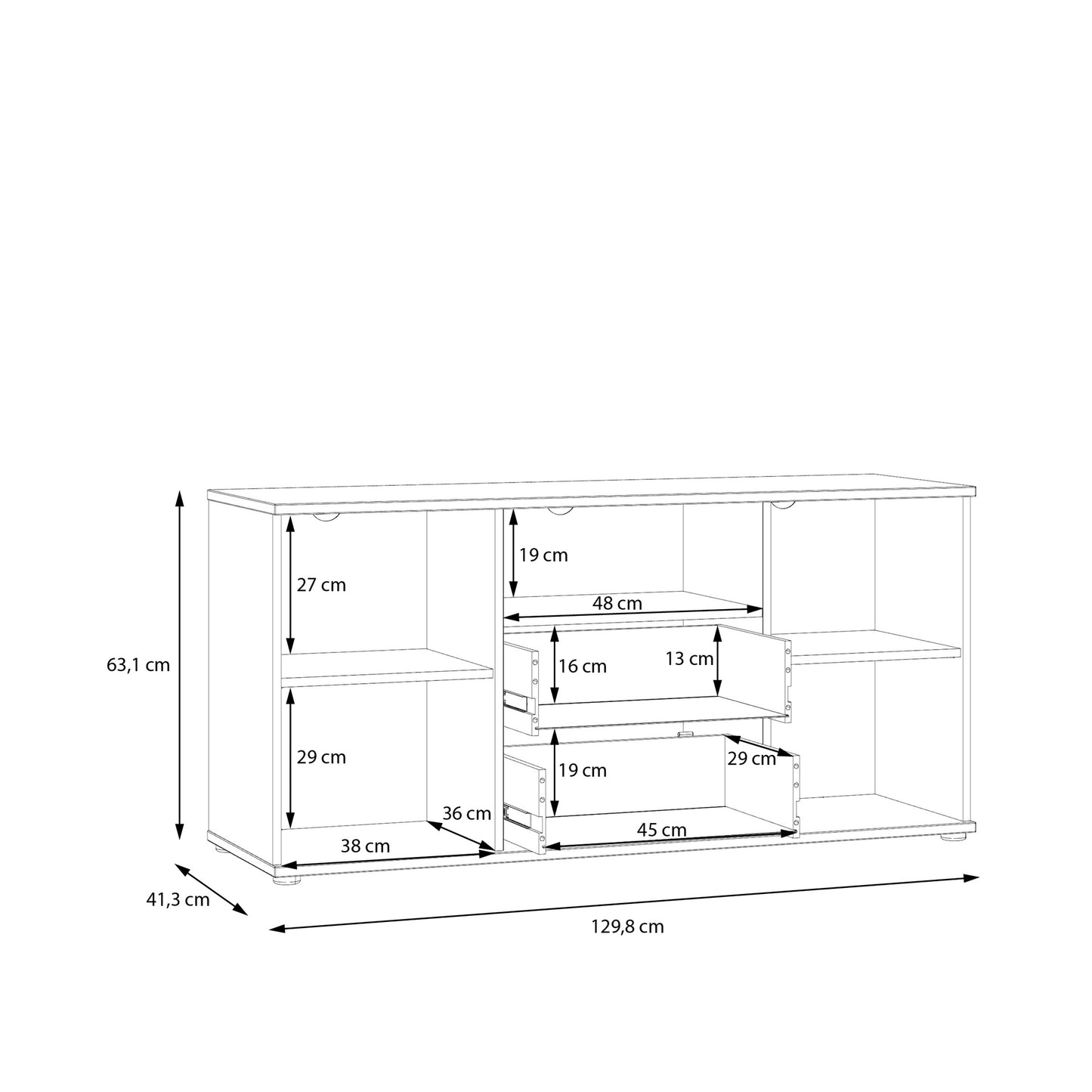 Ganymede TV Unit with Open Shelf, 2 Drawers & 2 Doors in Terracotta