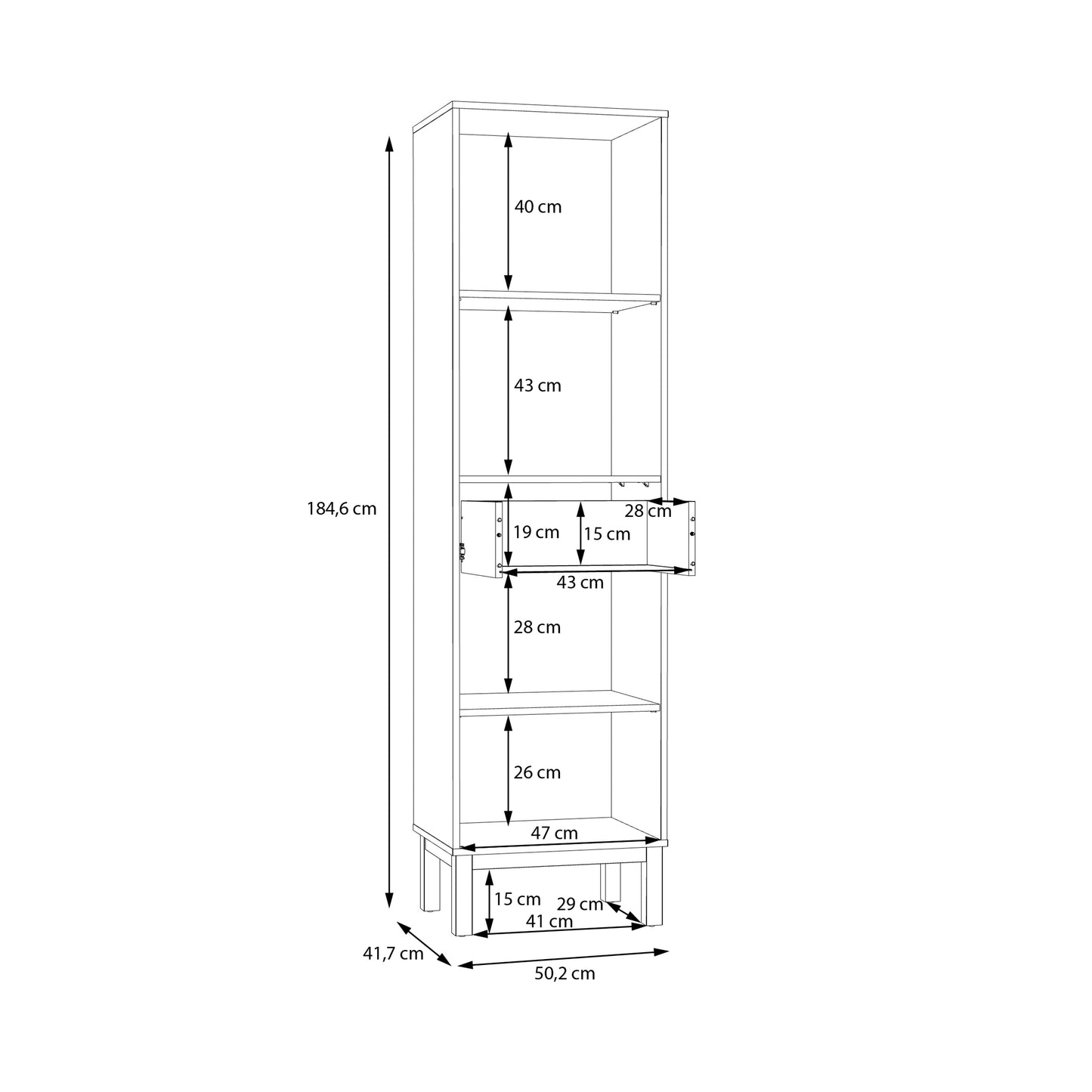 Wensley Display Cabinet with 1 Door 1 Drawer and 1 Glass Door in Light Grey and Oak
