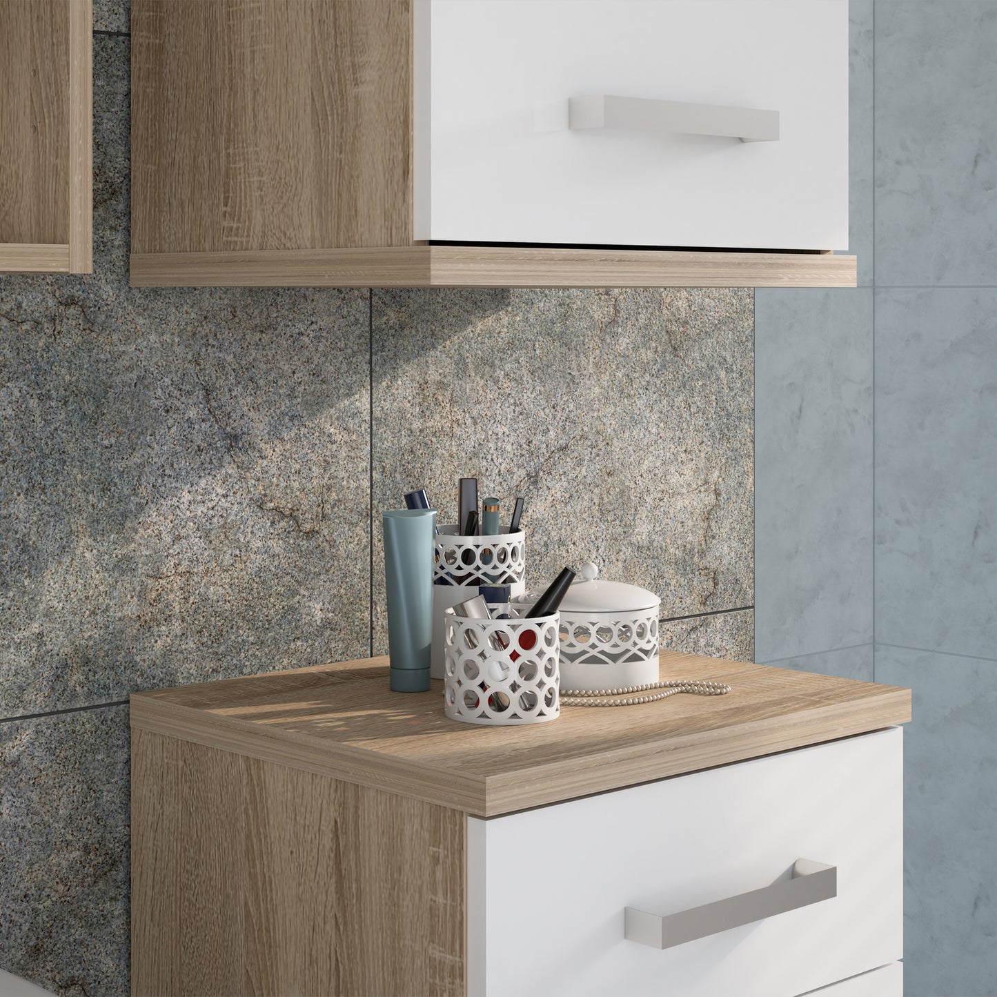 Veris Small Hanging Cupboard with 1 Door in Sonoma Oak and White High Gloss