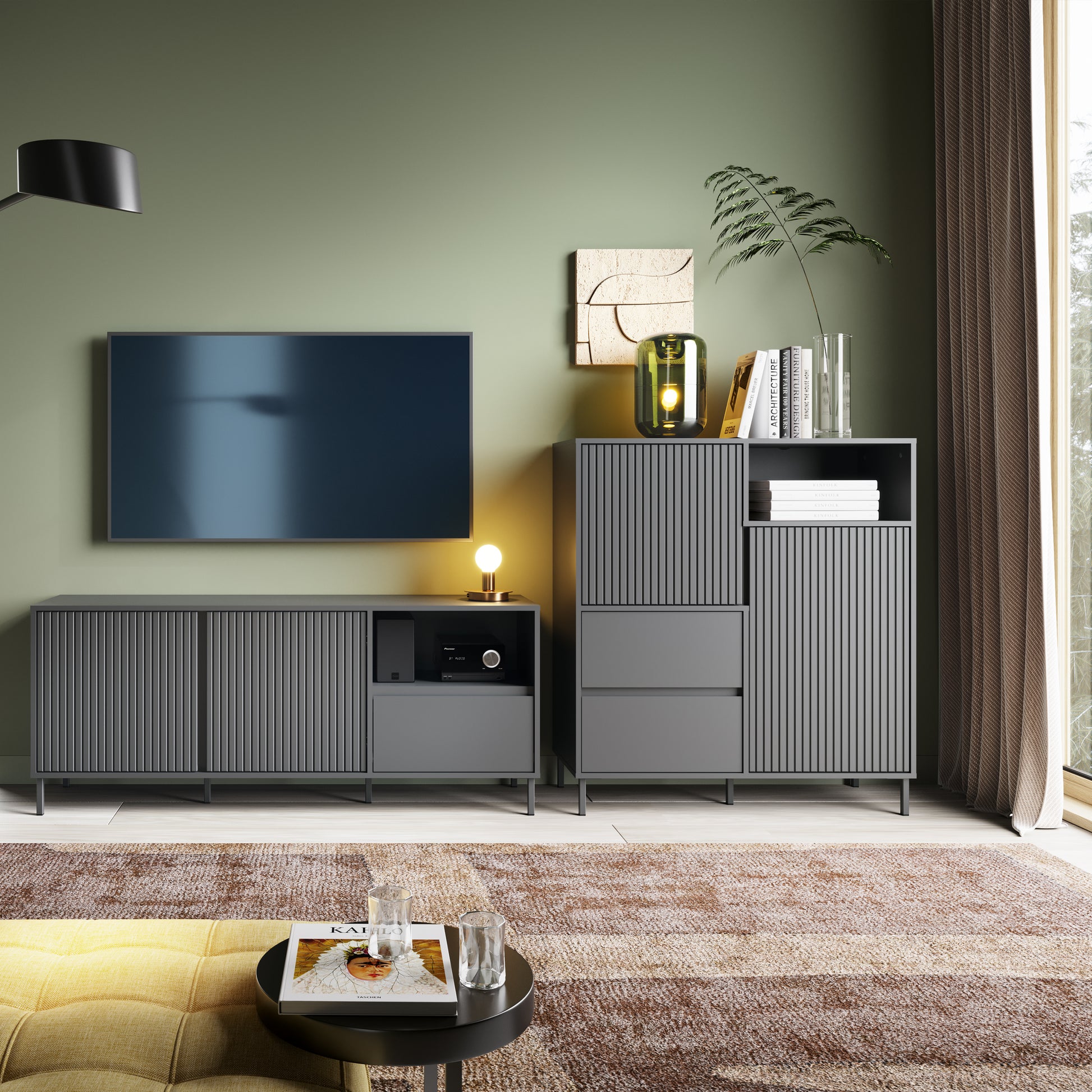 Avenale Wide TV Cabinet 2 Door 1 Drawer in Anthracite