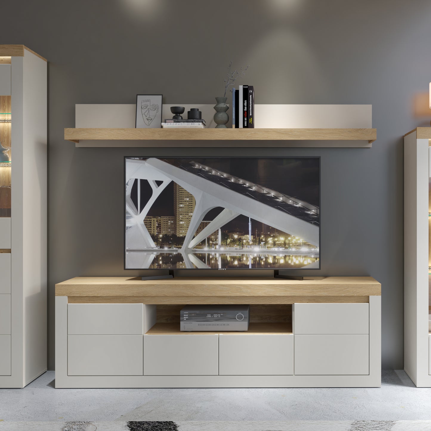 Naxxar TV Cabinet with 2 Doors and 2 Drawers in Cashmere and Stone Oak