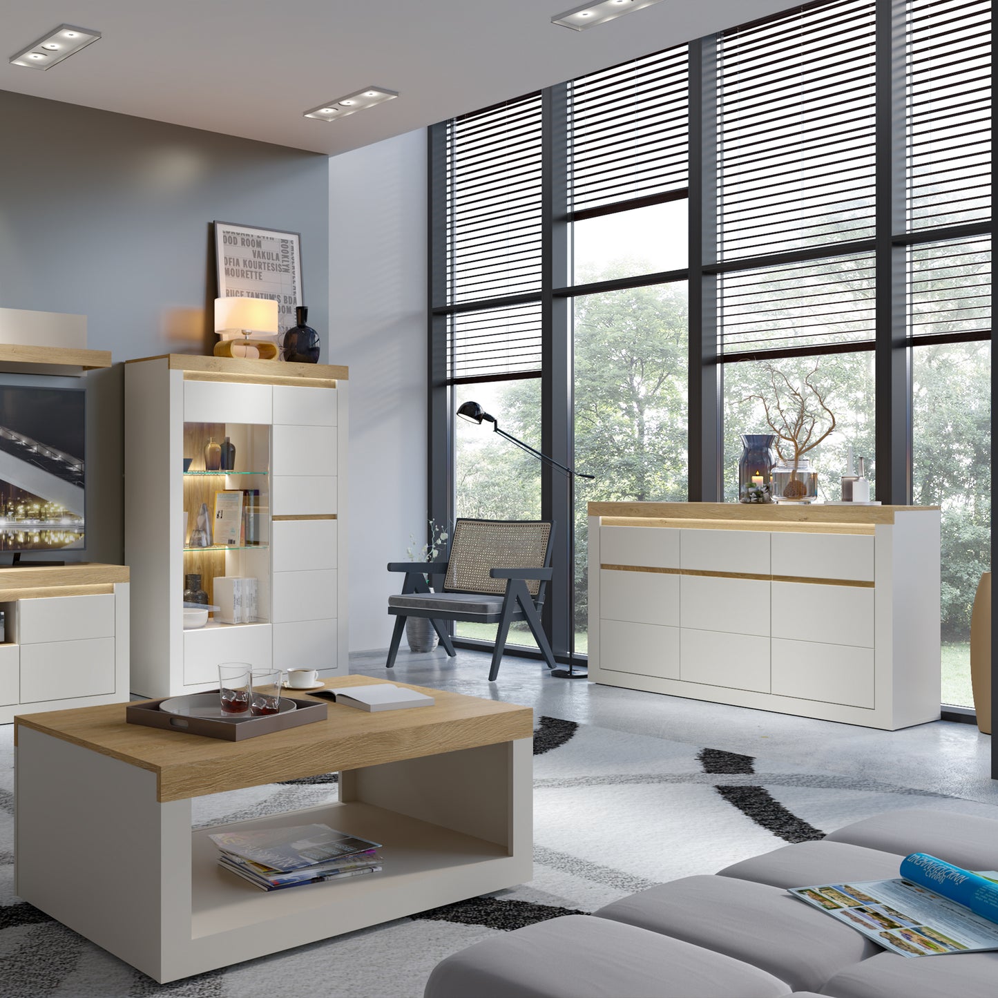 Naxxar Sideboard with 3 Doors and 3 Drawers in Cashmere and Stone Oak