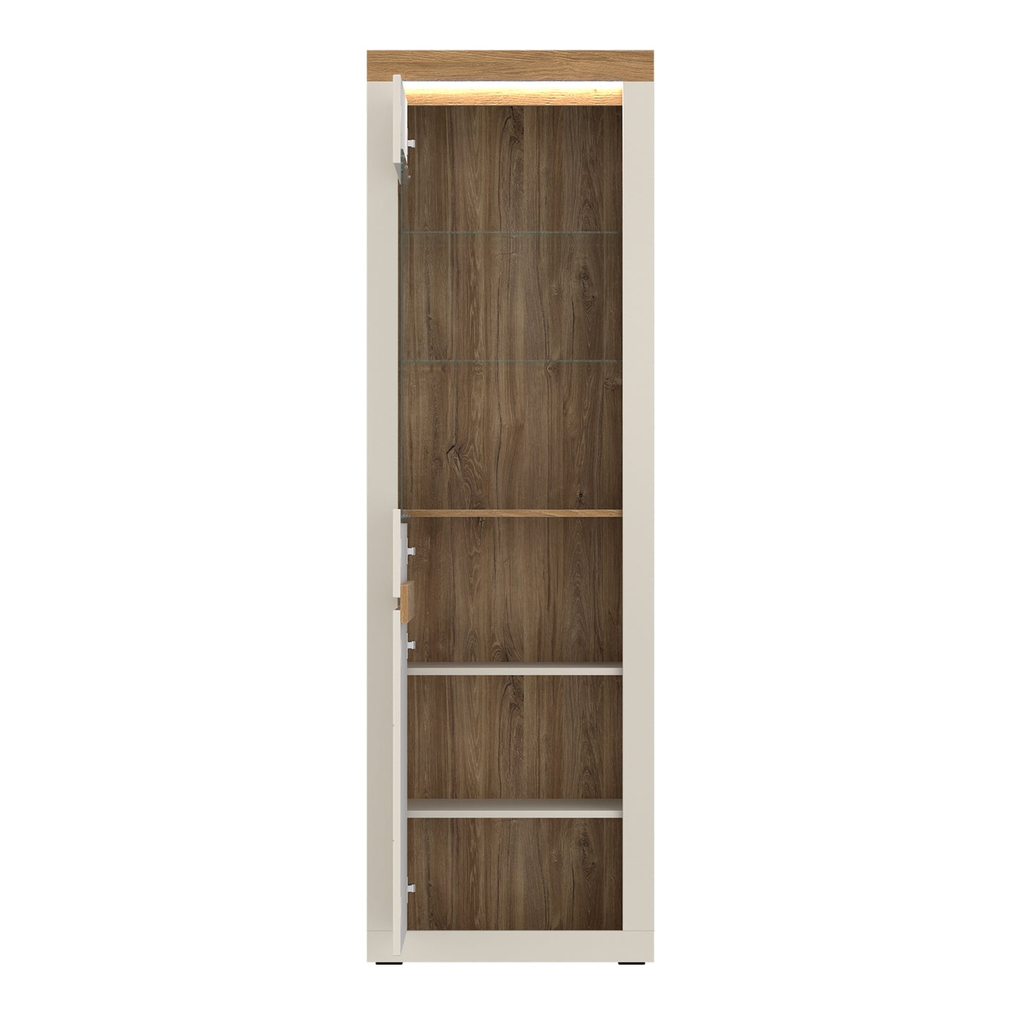 Naxxar Tall Display Cabinet with 1 Door in Cashmere and Stone Oak
