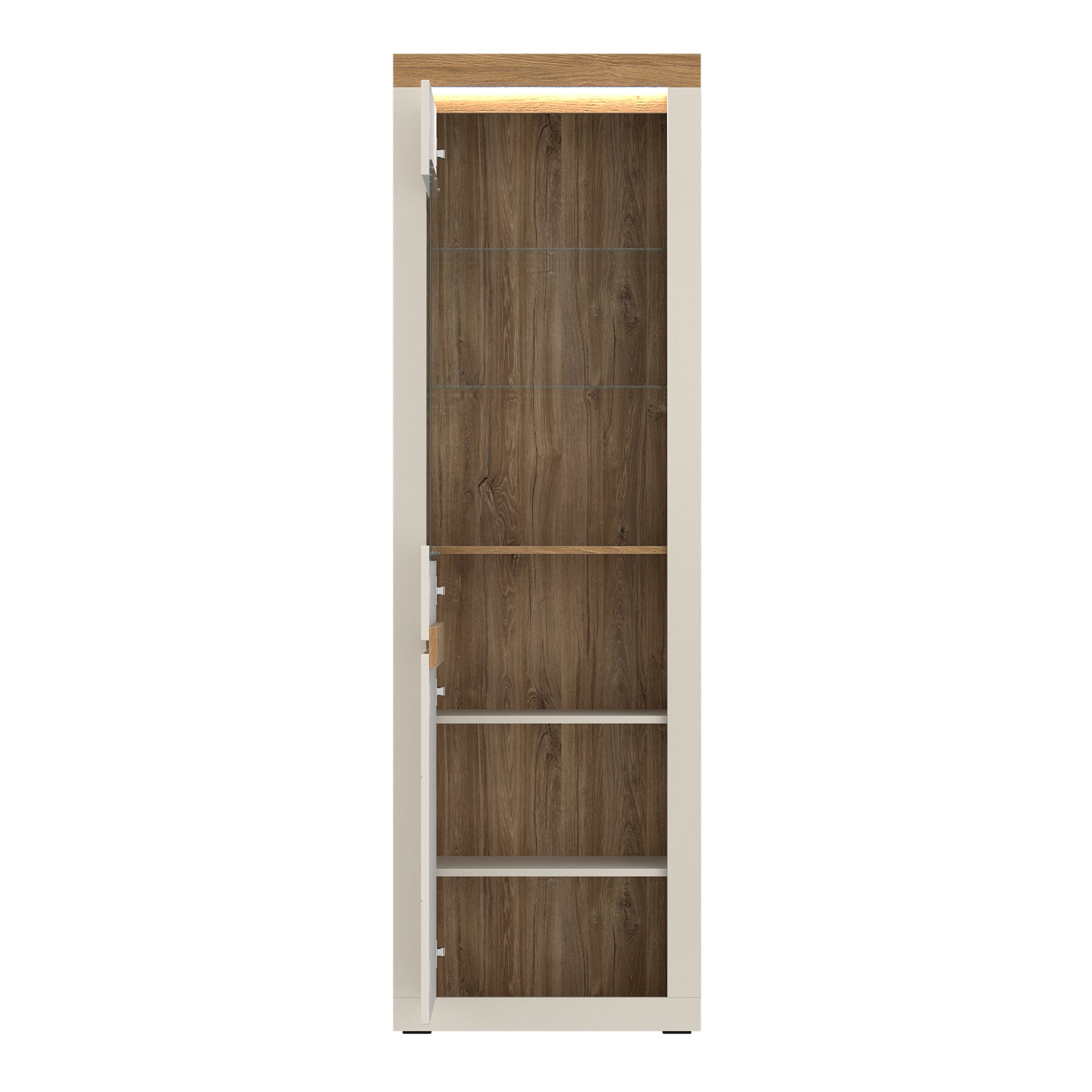 Naxxar Tall Display Cabinet with 1 Door in Cashmere and Stone Oak