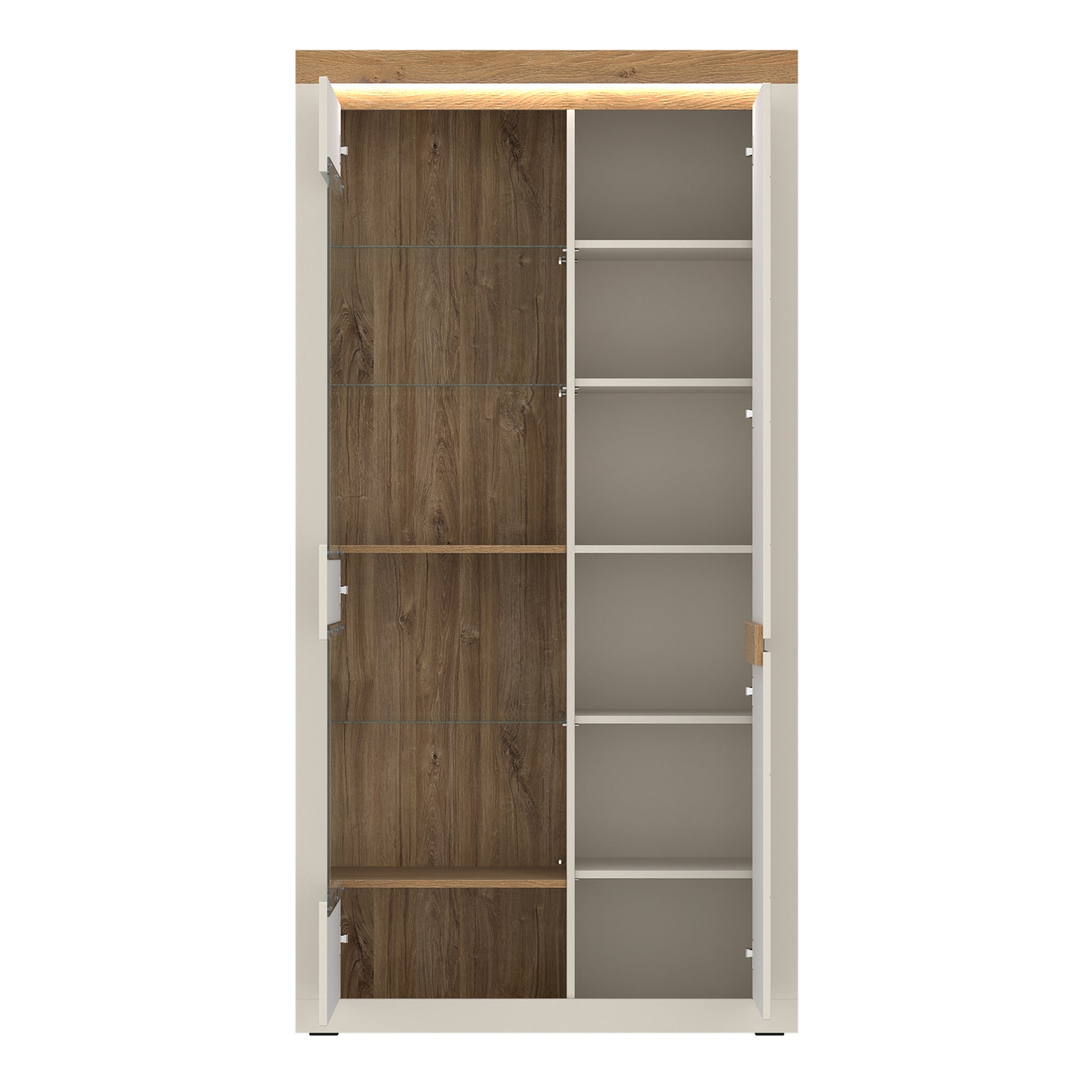 Naxxar Tall Display Cabinet with 2 Doors (LH) in Cashmere and Stone Oak