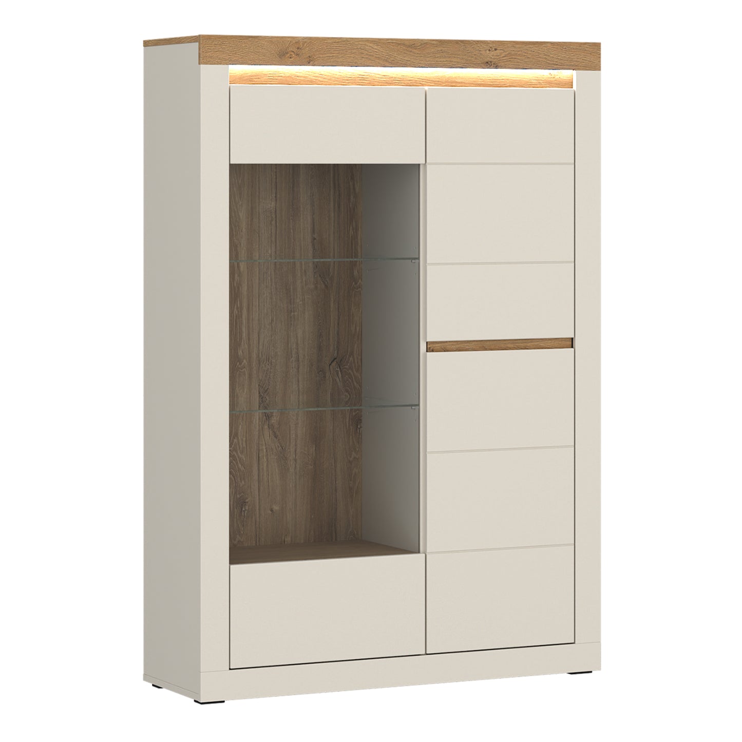 Naxxar Display Cabinet with 2 Doors (RH) in Cashmere and Stone Oak