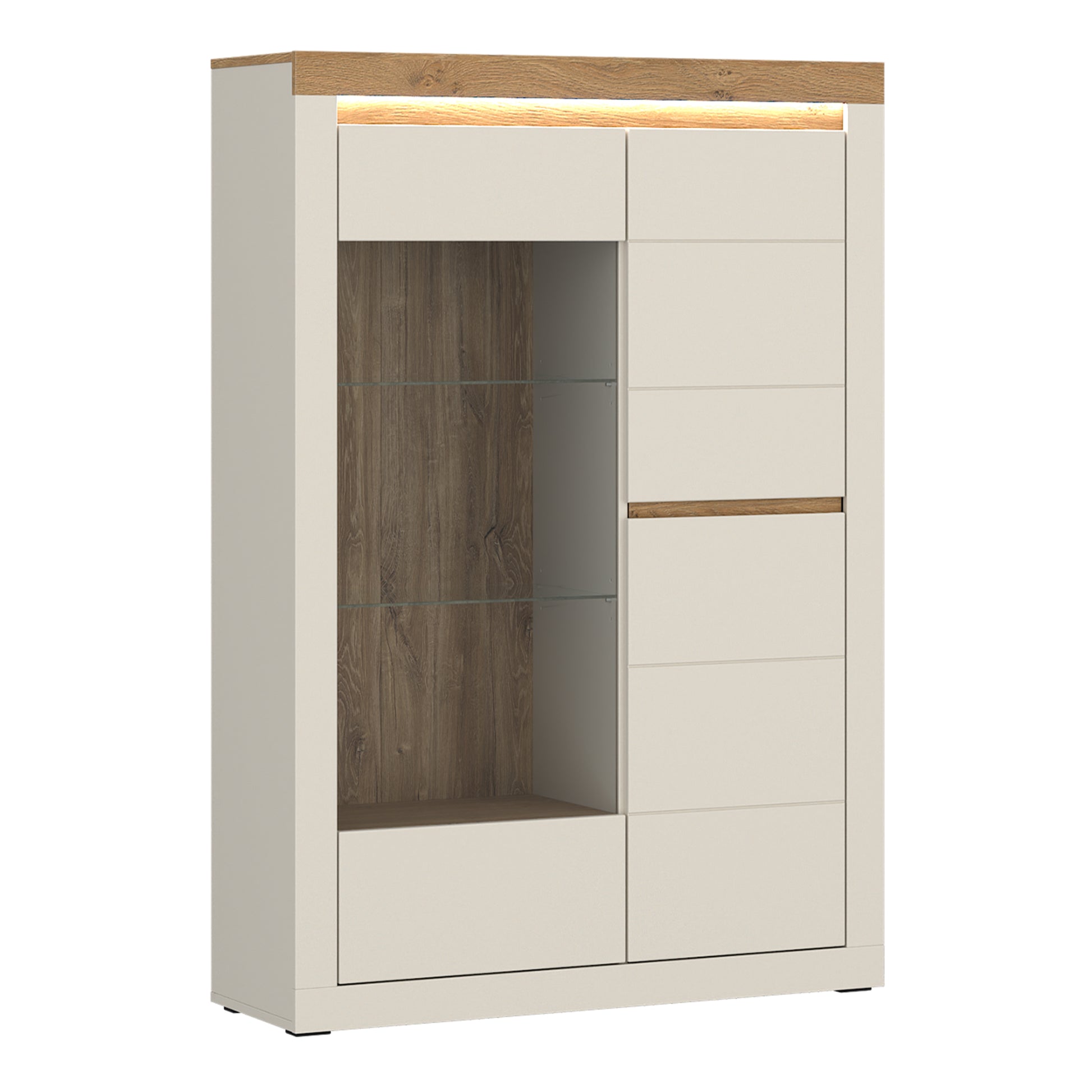 Naxxar Display Cabinet with 2 Doors (RH) in Cashmere and Stone Oak