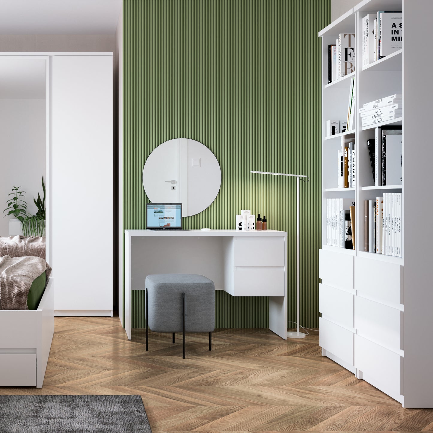 Fribo Tall Narrow 3 Drawer Bookcase in White