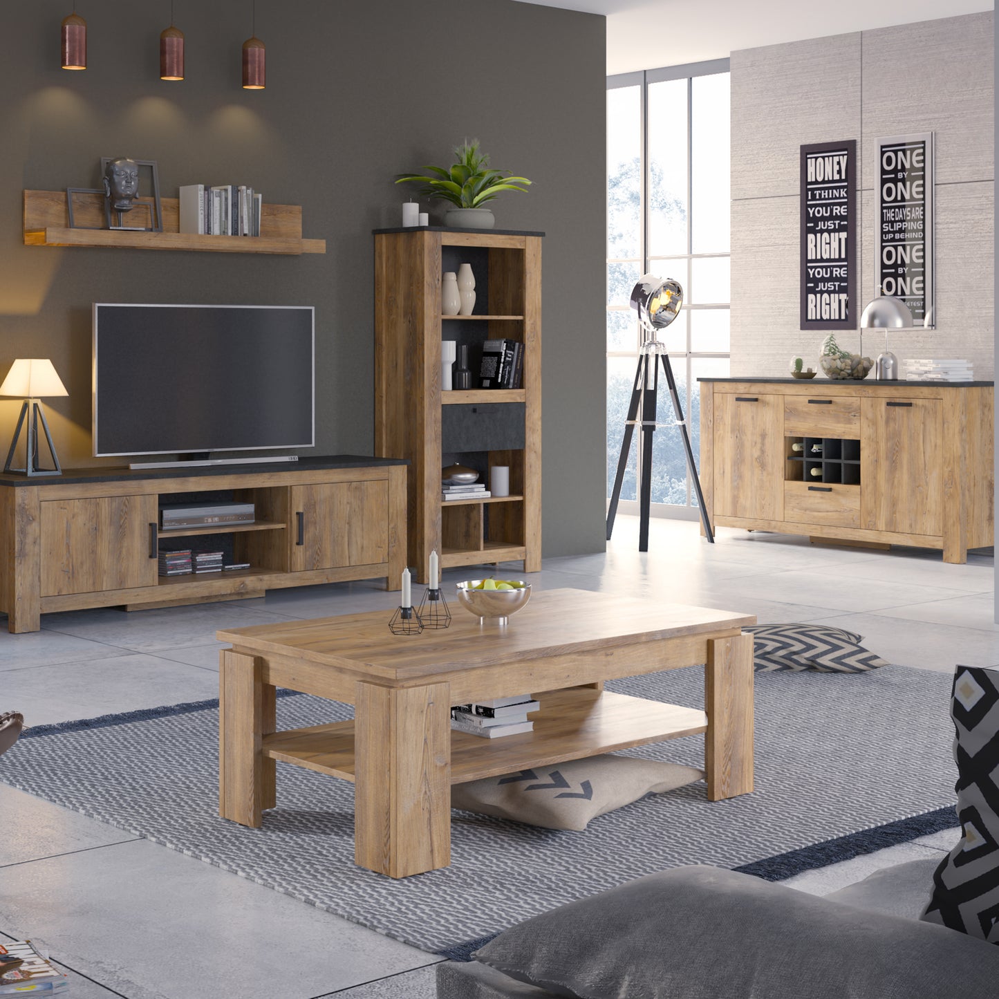 Rapallo Extending Dining Table 160x200cm in Chestnut and Matera Grey