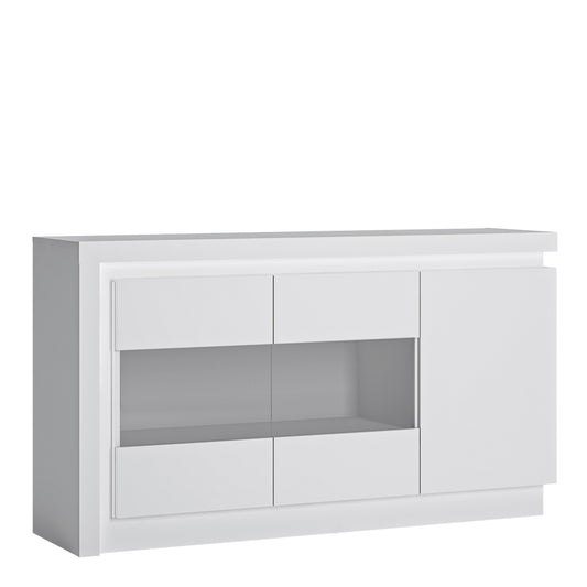 Lyon 3 Door Glazed Sideboard (including LED lighting) in White and High Gloss