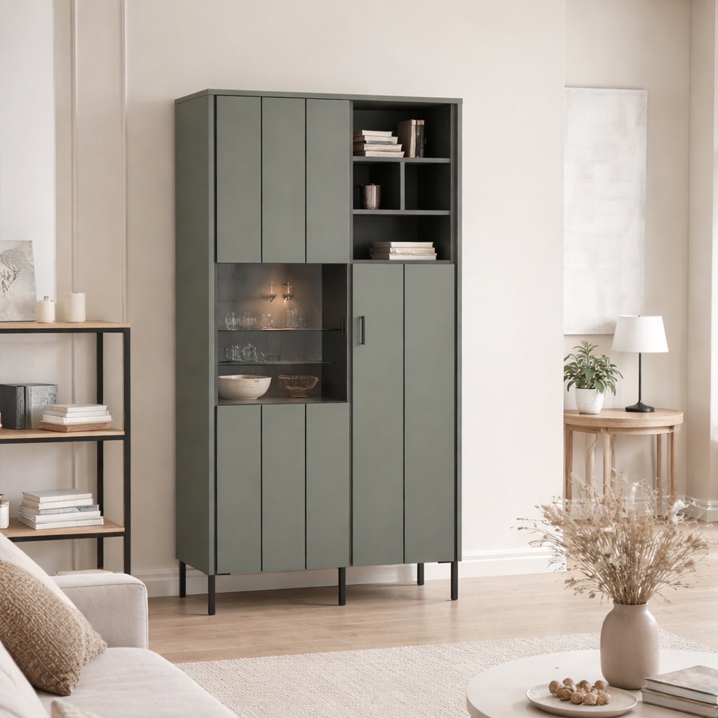 Arundel 2 Door Display Cabinet in Green/Grey