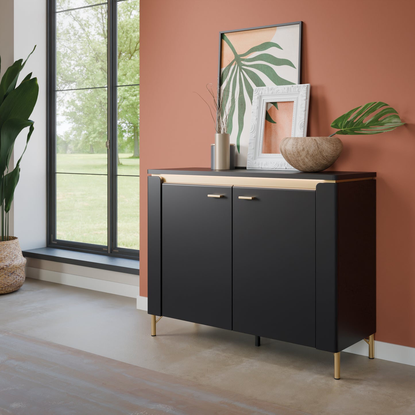 Genoa Sideboard 2 Door in Black Matt/Gold