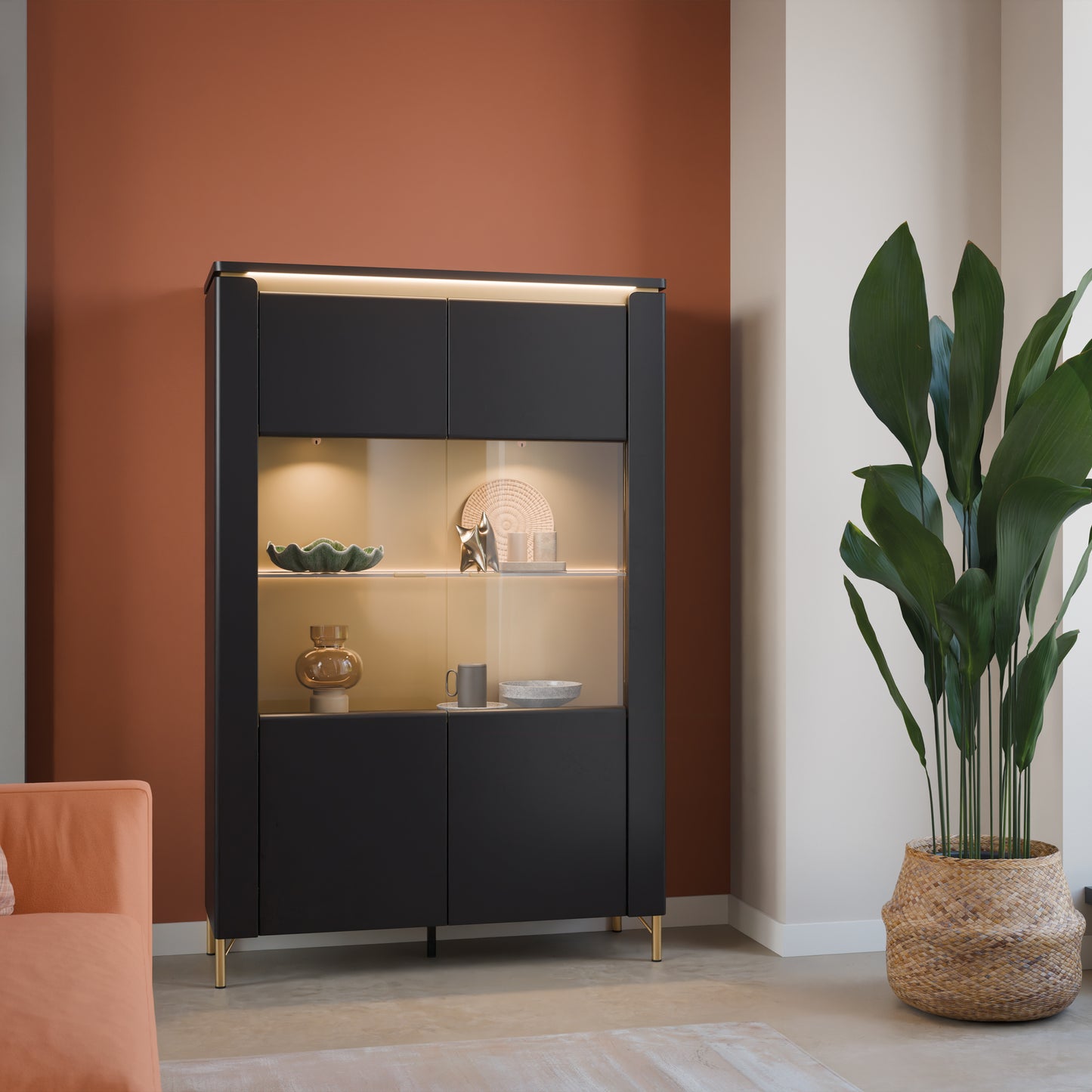 Genoa Vitrin 2 Door in Black Matt/Gold