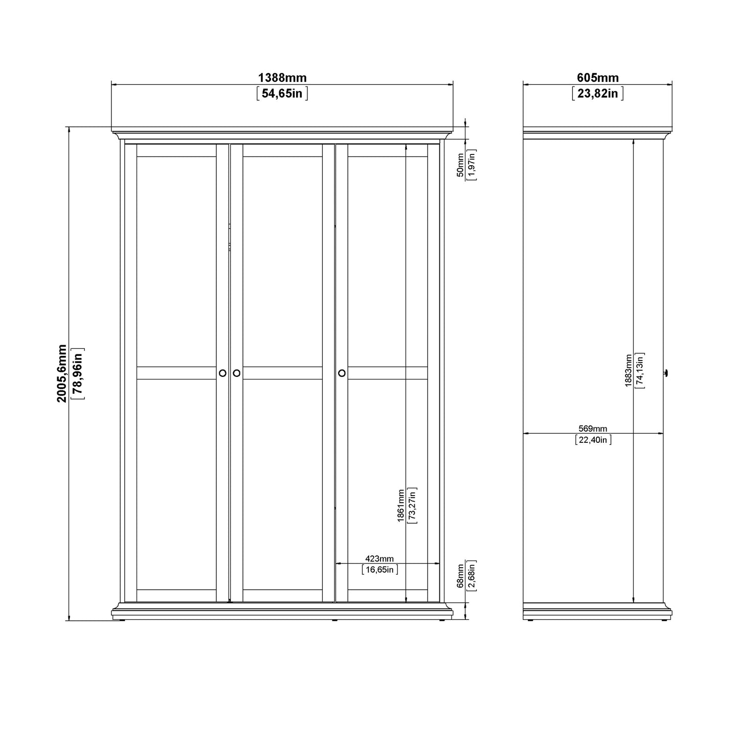 Paris Wardrobe with 2 Doors in Matt Grey