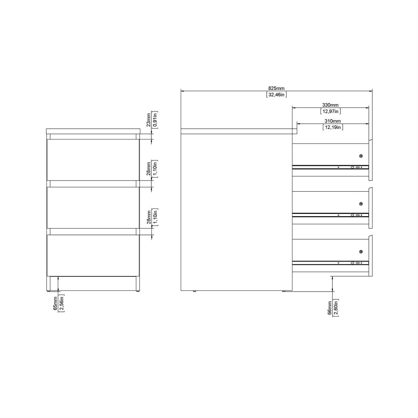 Naia Bedside 3 Drawers in Black Matt