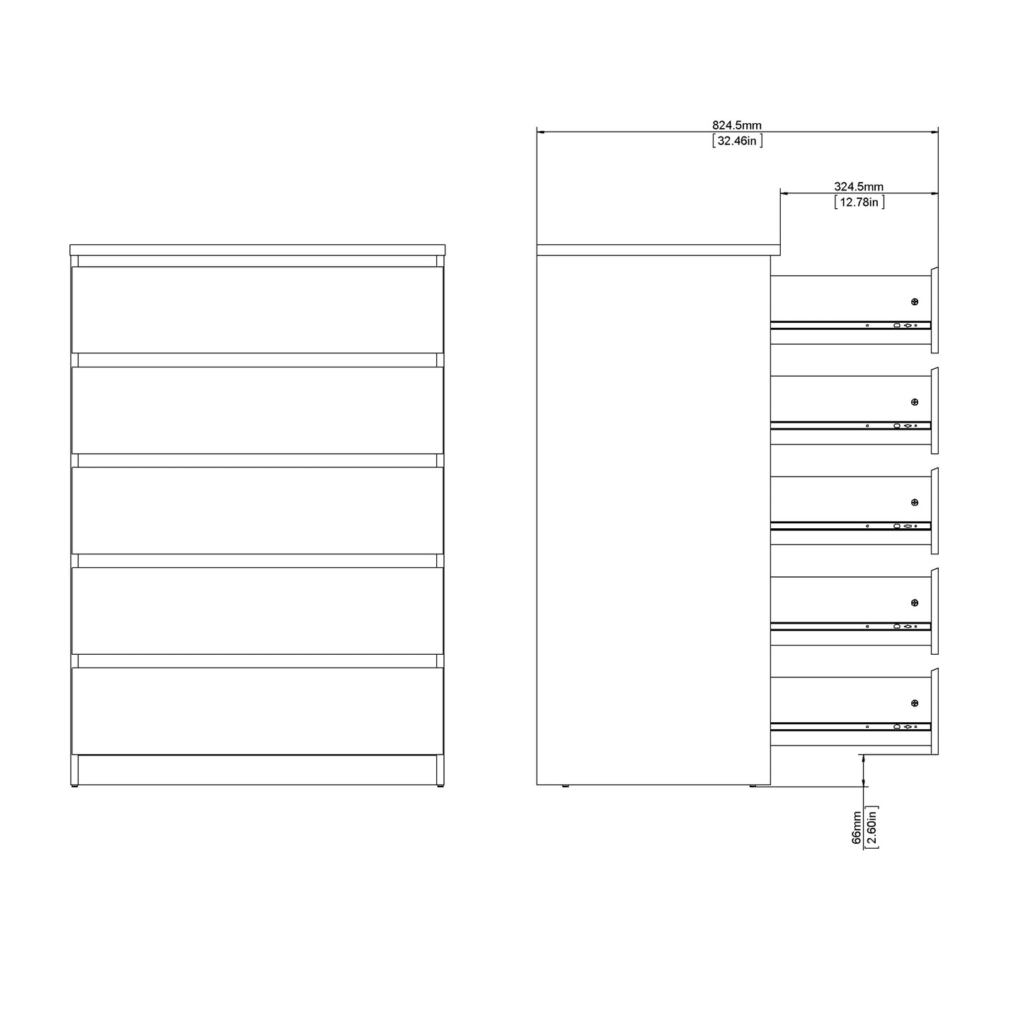 Naia Chest of 5 Drawers in Concrete and White High Gloss