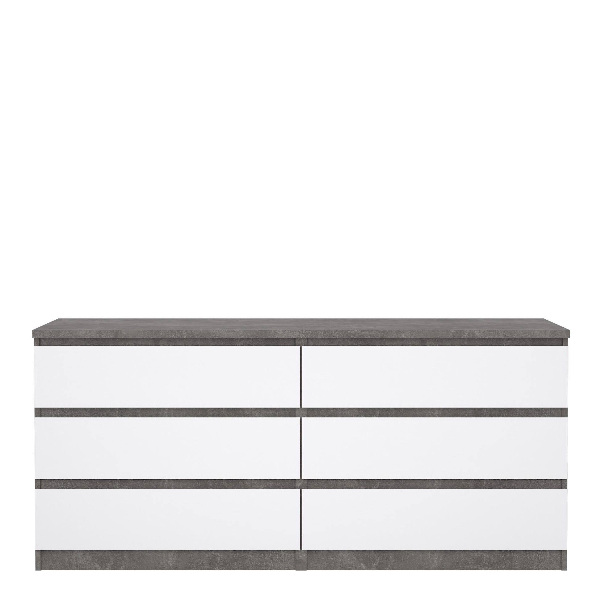 Naia Wide Chest of 6 Drawers (3+3) in Concrete and White High Gloss