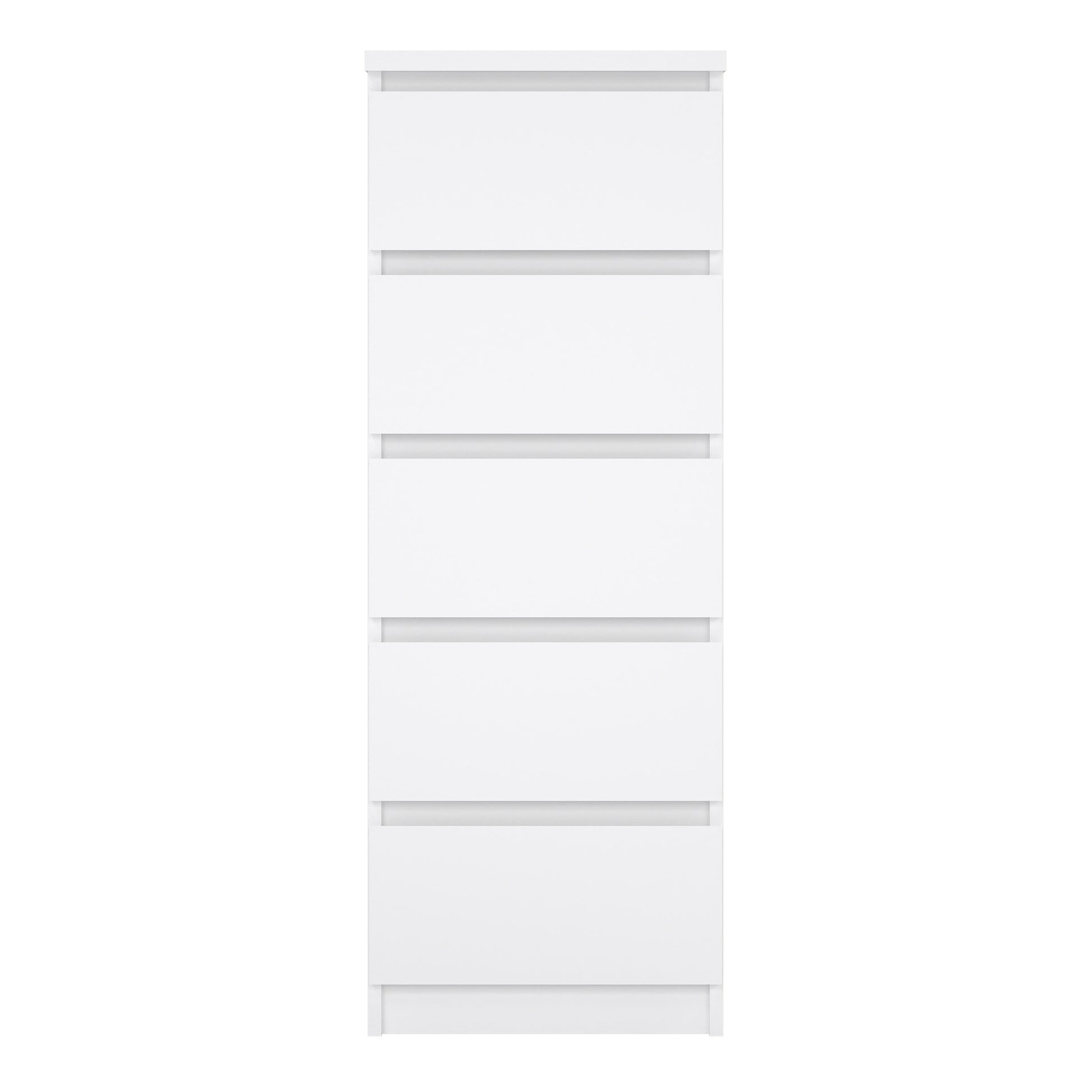 Naia Narrow Chest of 5 Drawers in White High Gloss