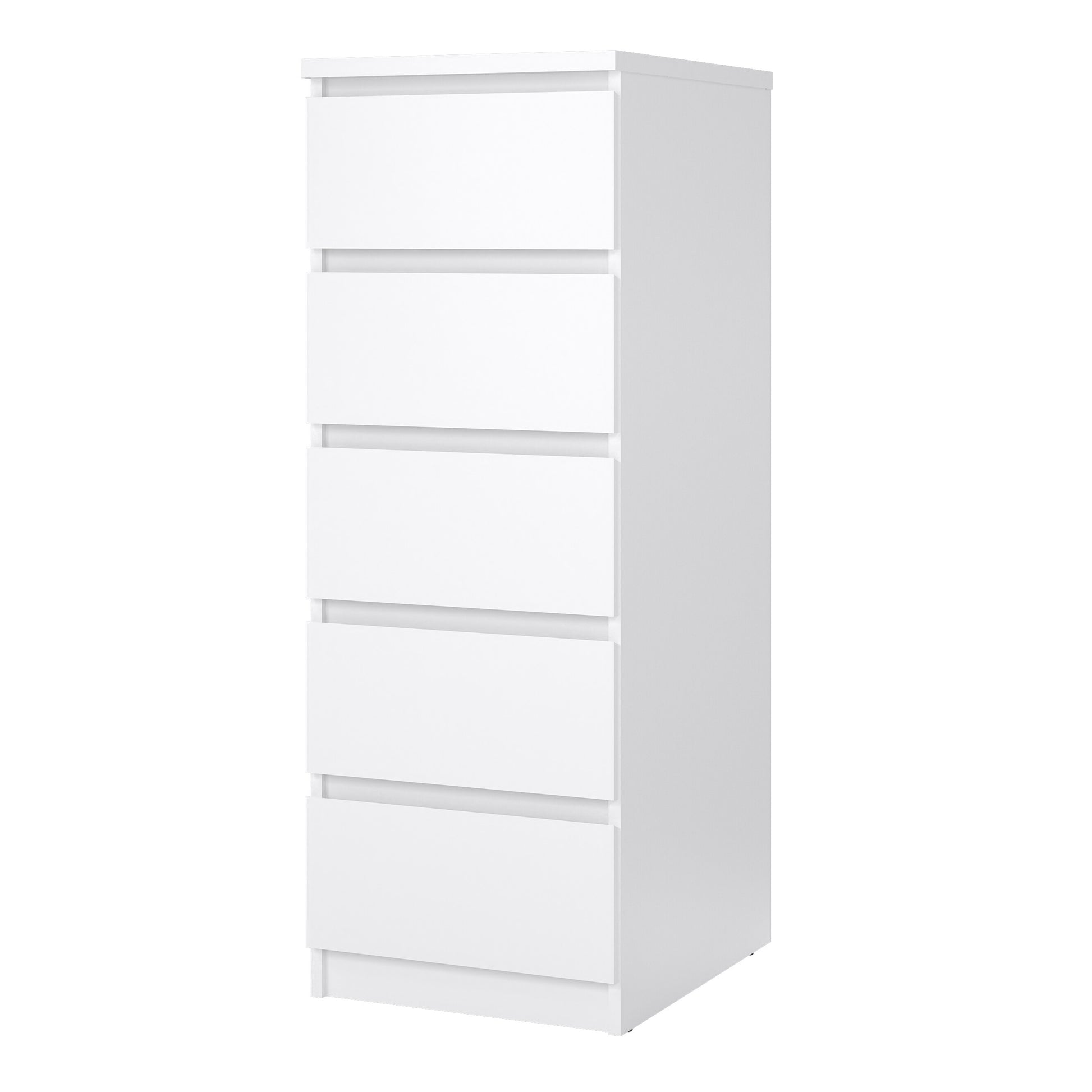 Naia Narrow Chest of 5 Drawers in White High Gloss
