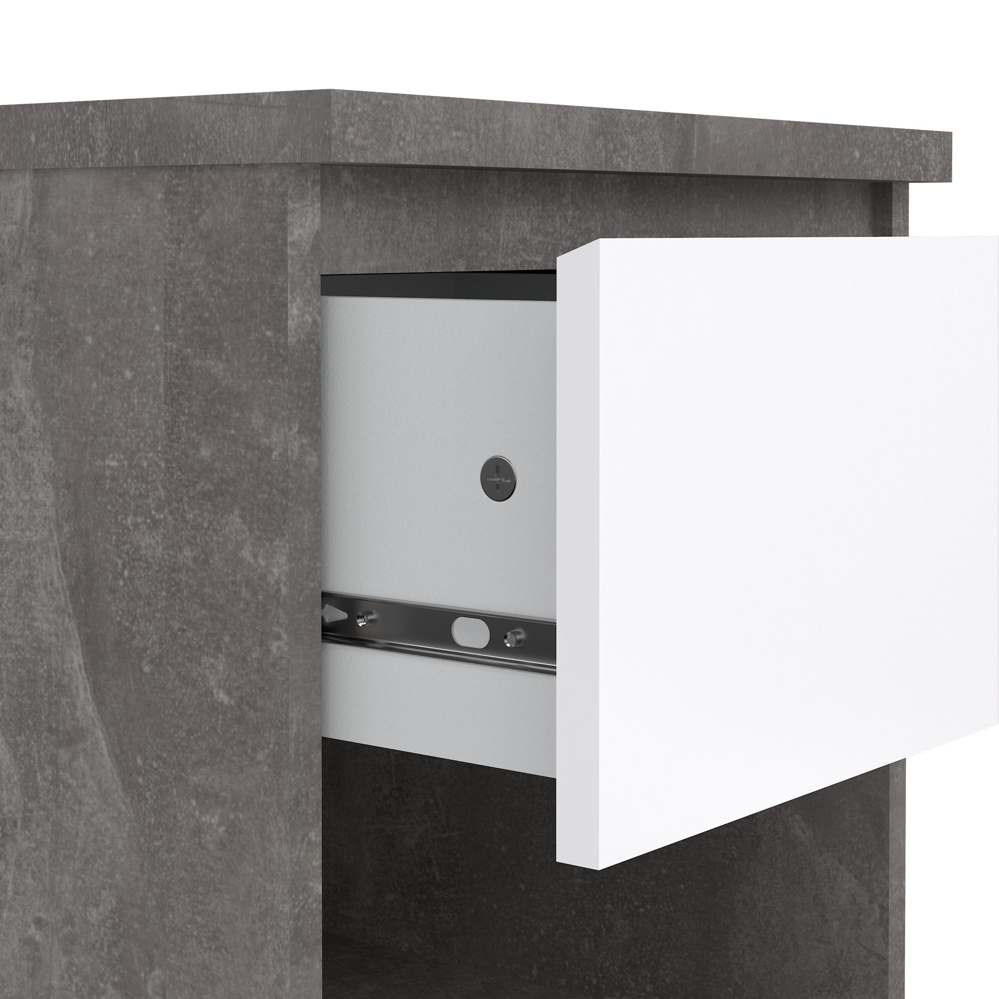 Naia Bedside 1 Drawer 1 Shelf in Concrete and White High Gloss