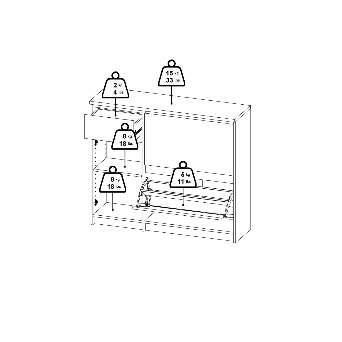 Naia Shoe Cabinet with 2 Flip Down Doors 1 Door and 1 Drawer in Jackson Hickory Oak