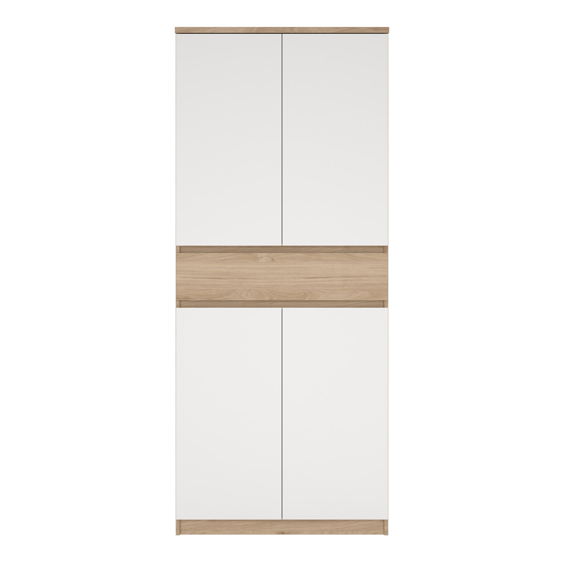 Naia Shoe Cabinet with 4 Doors 1 Drawer in Jackson Hickory Oak and White