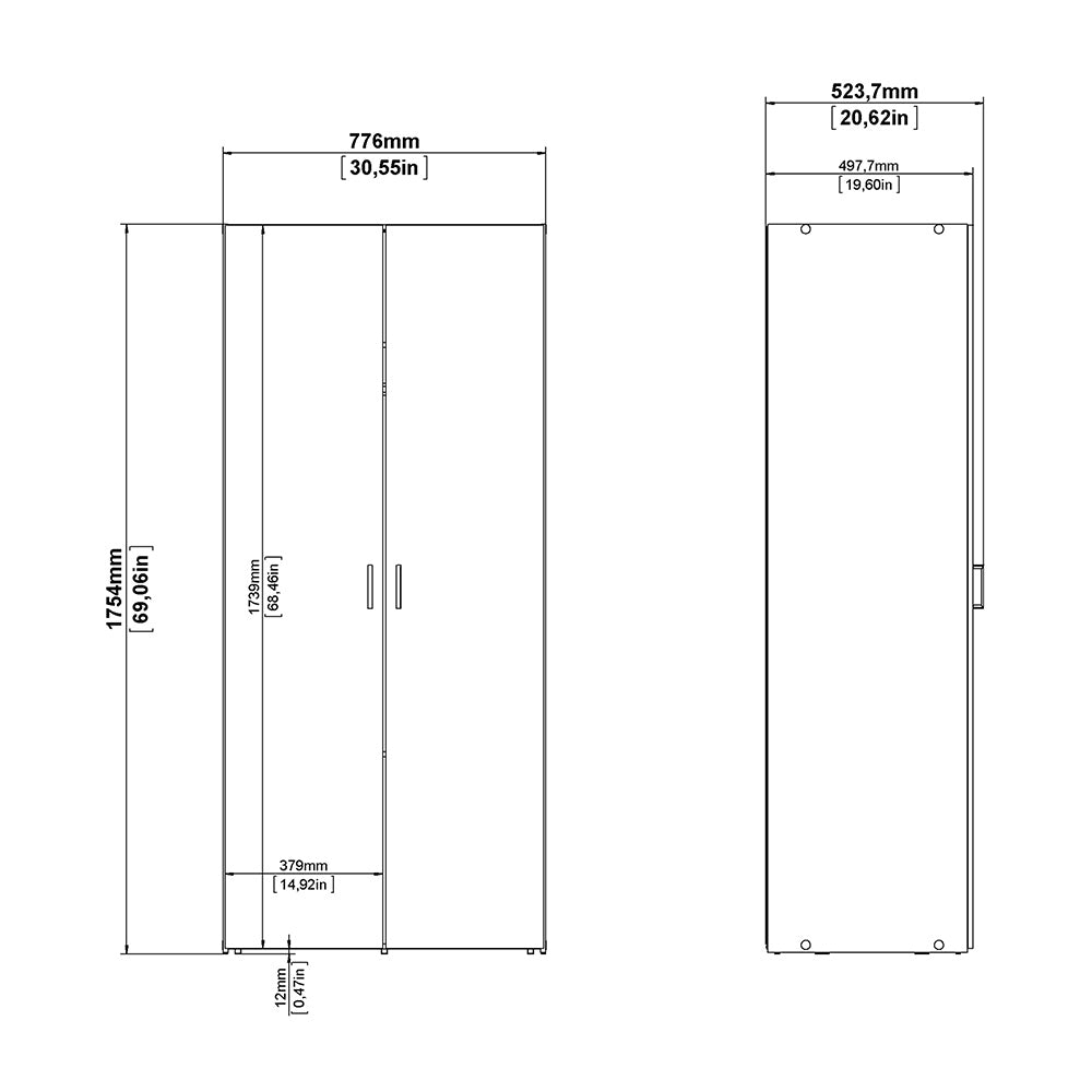 Space Package - Bedside 1 Drawer + Chest of 3 Drawers + Wardrobe with 2 Doors in White