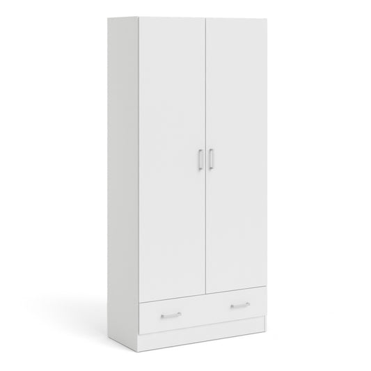 Space Wardrobe with 2 Doors + 1 Drawer in White 1750