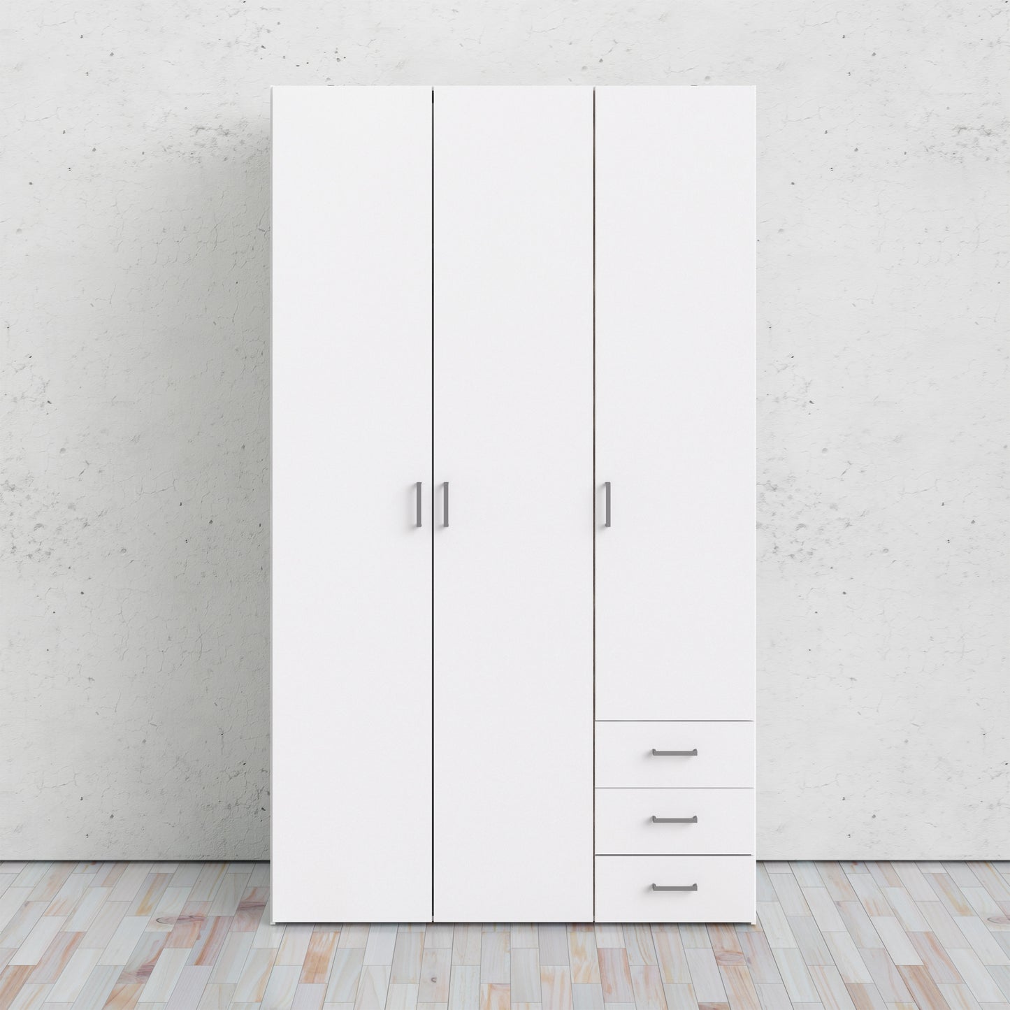 Space Wardrobe 3 Doors 3 Drawers in White 2000