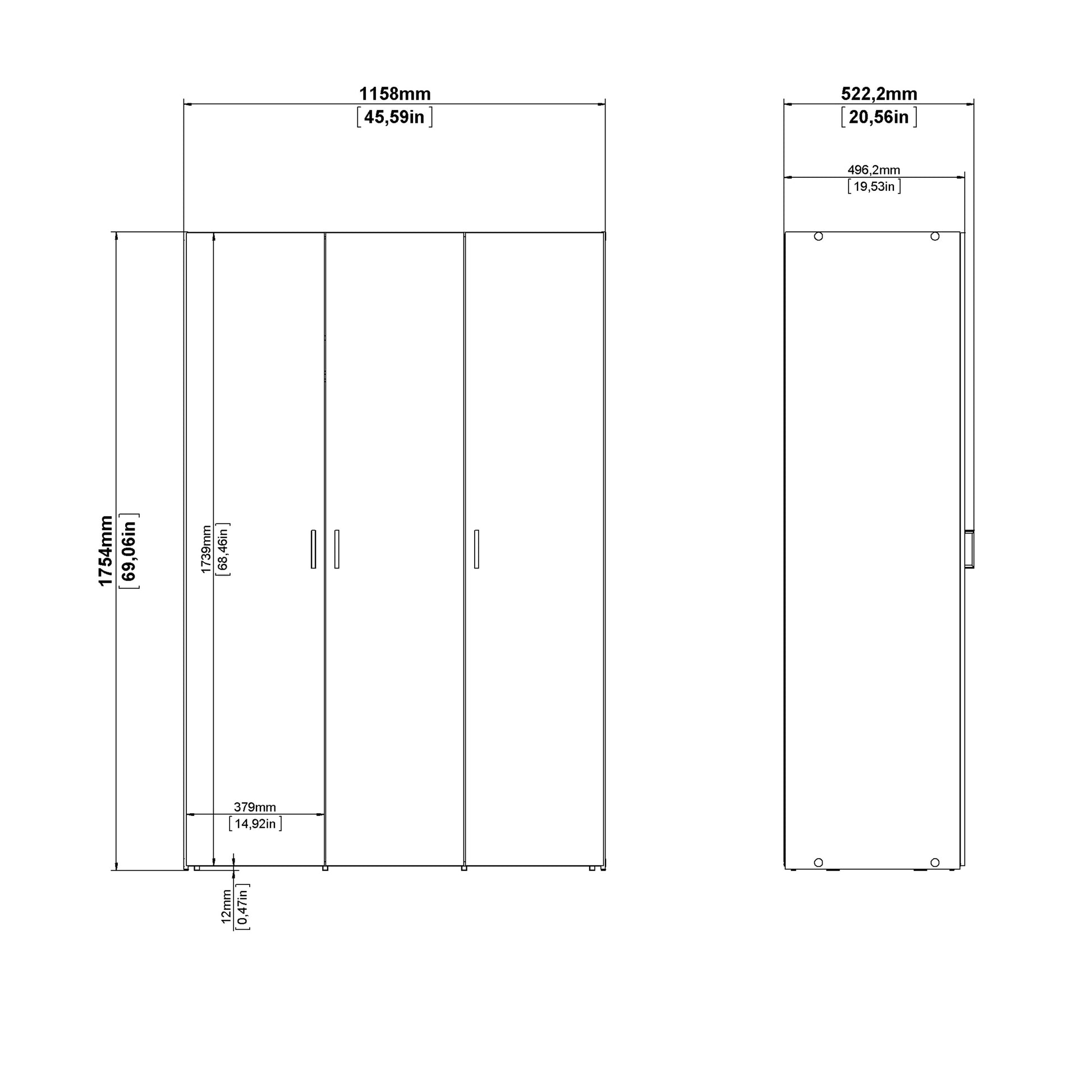 Space Wardrobe 3 Doors White 1750