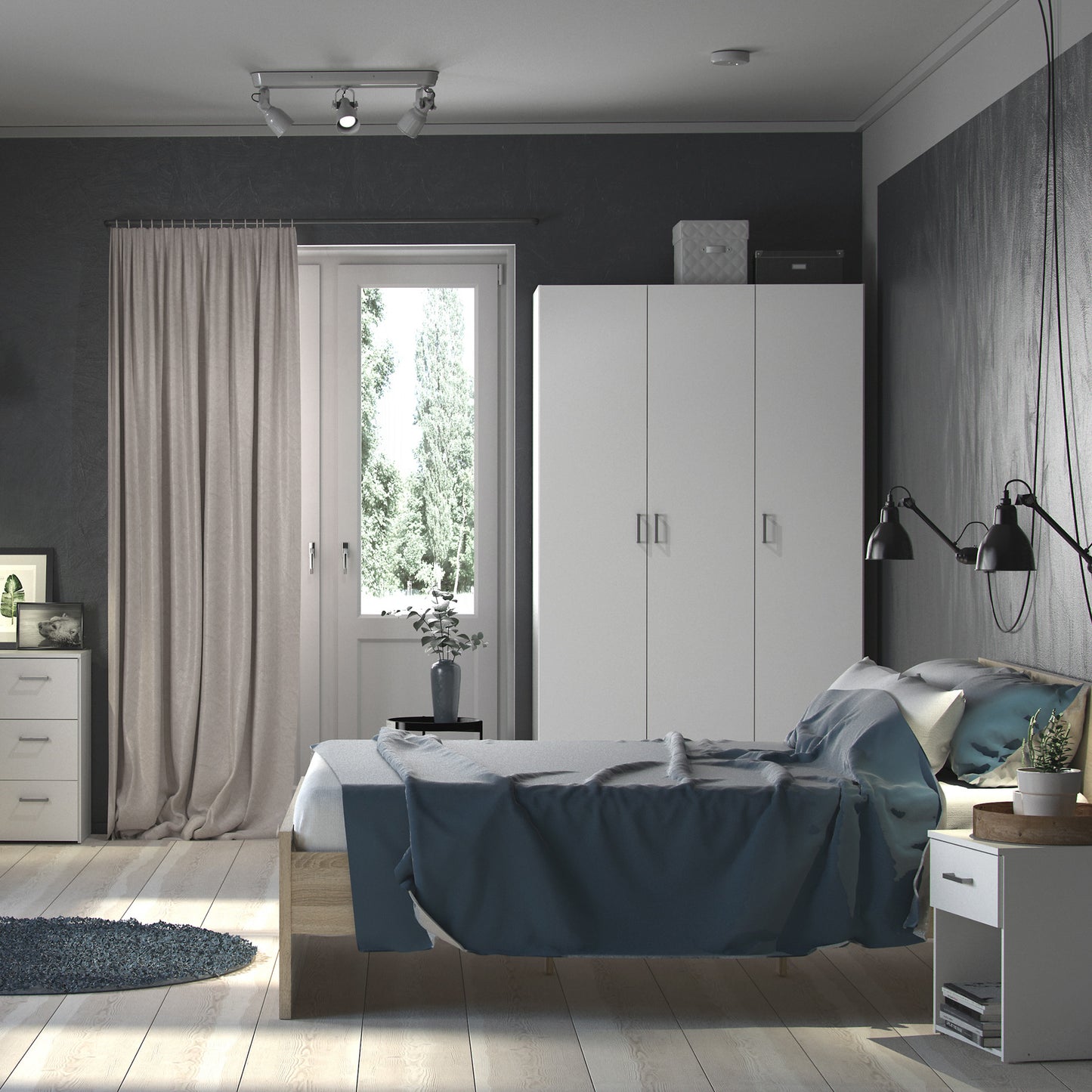 Space Wardrobe 3 Doors White 1750