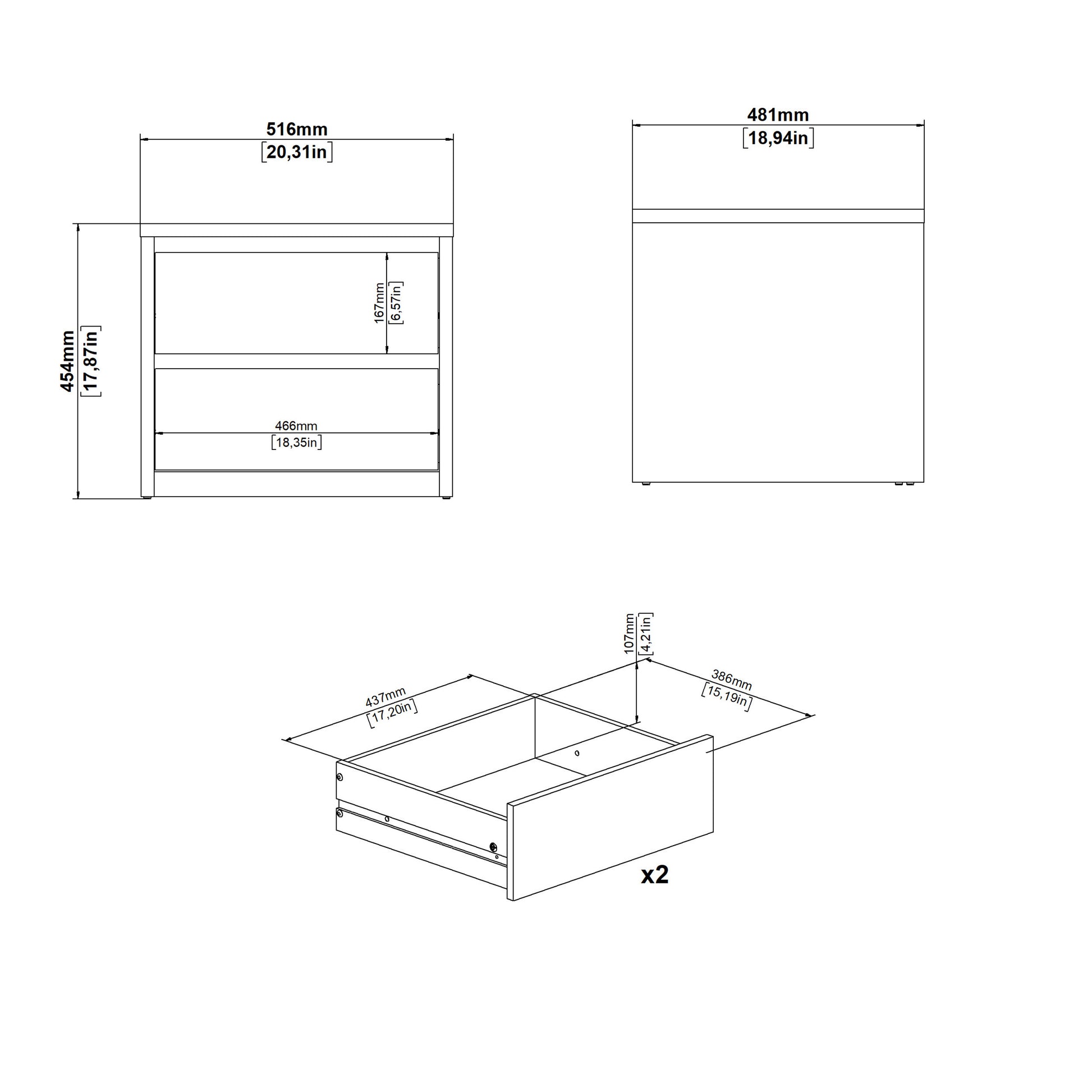 Next Nightstand 2 drawers White