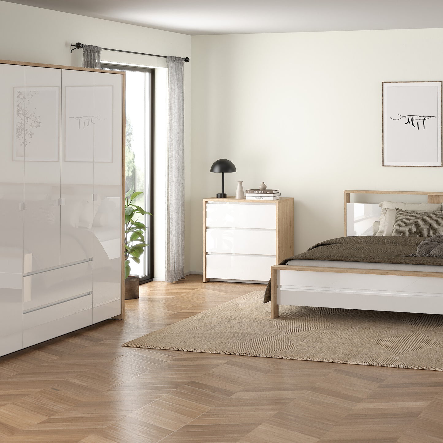 Next Chest 3 drawers Jackson Hickory White high gloss