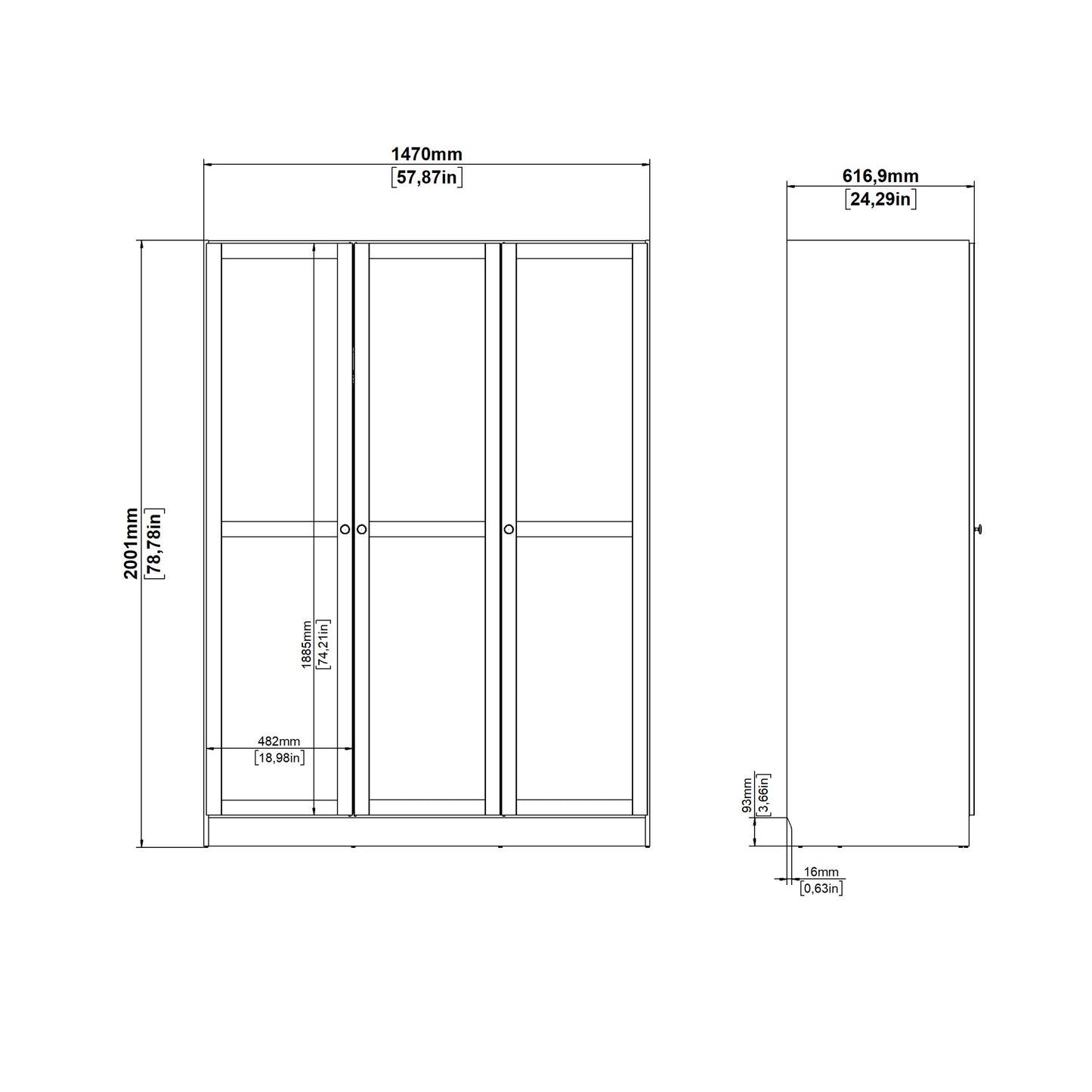 Brande Wardrobe with 3 Frame Doors in Cashmere