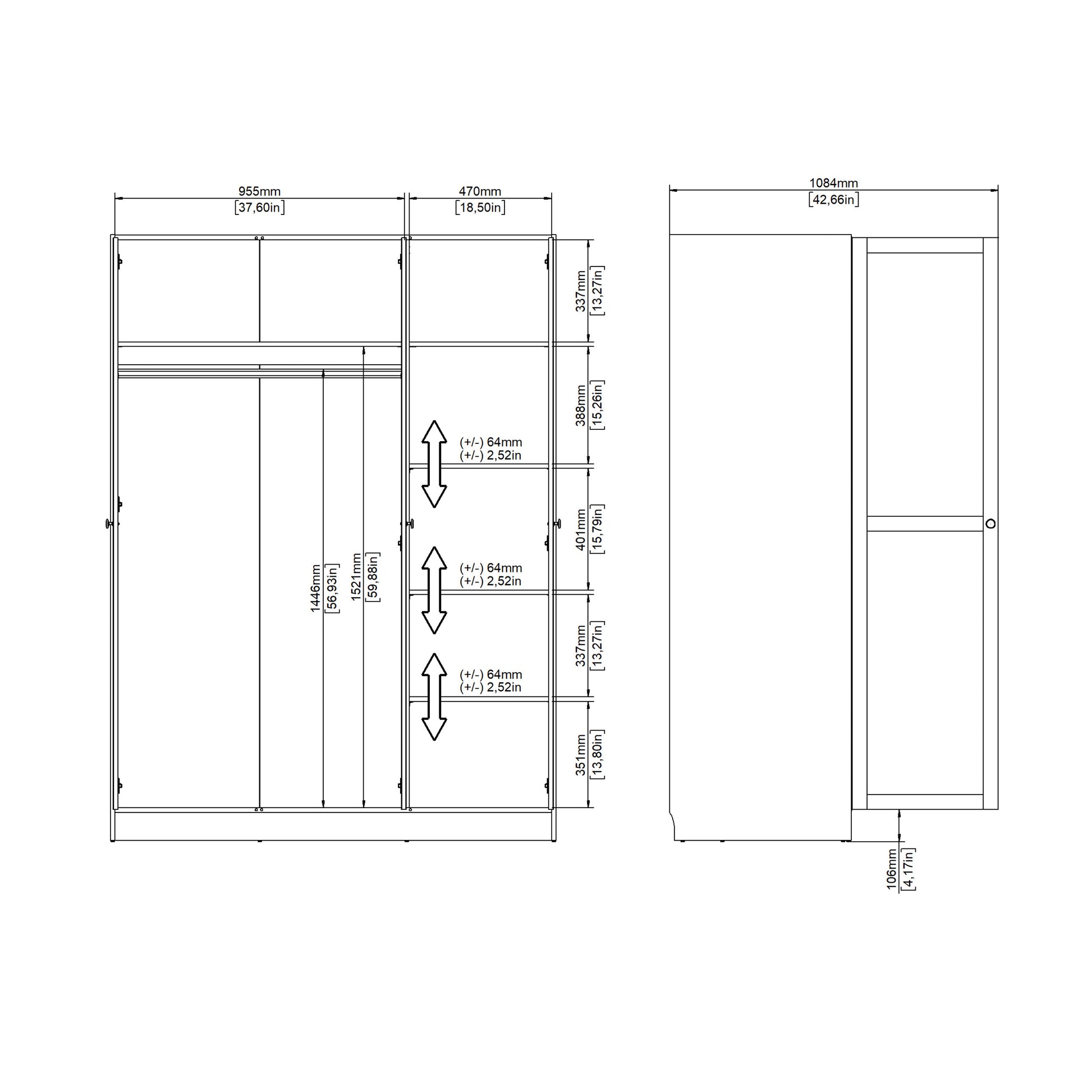 Brande Wardrobe with 3 Frame Doors in Cashmere