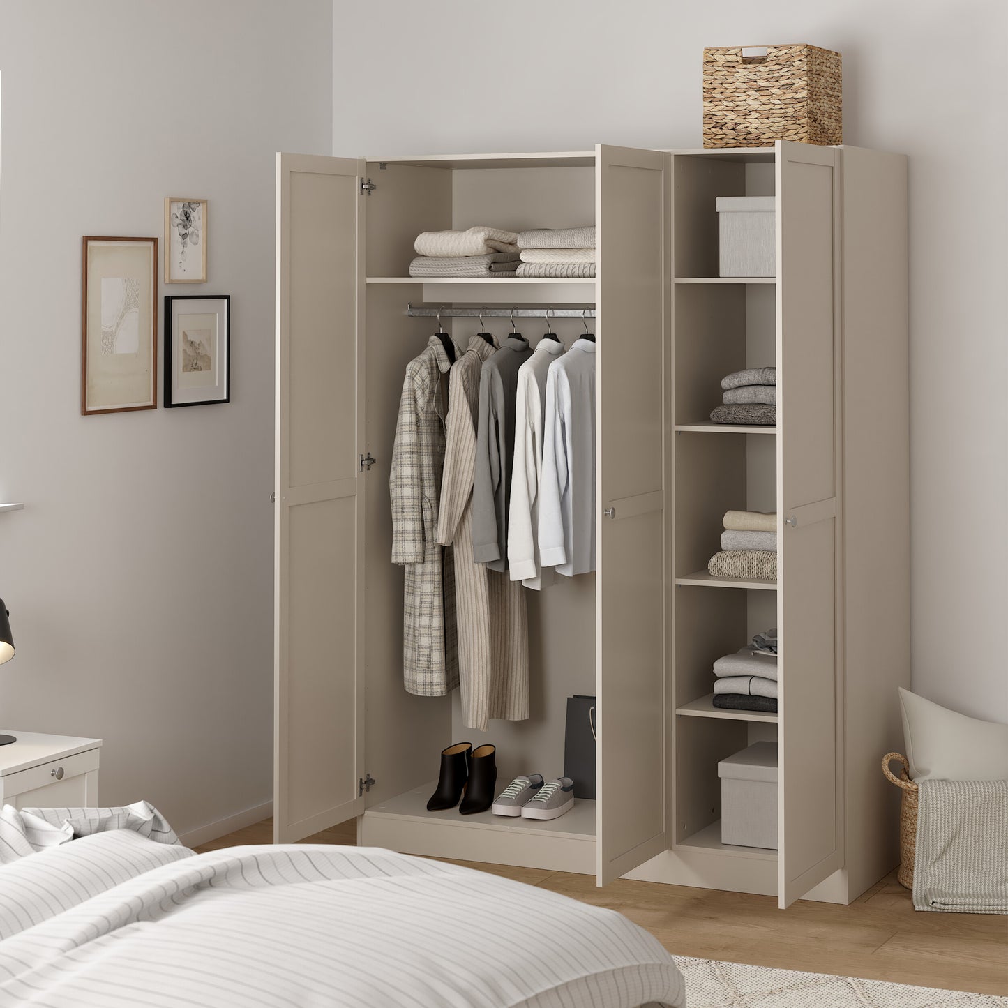 Brande Wardrobe with 3 Frame Doors in Cashmere