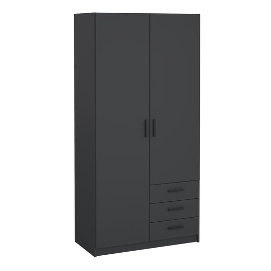 Sprint Wardrobe with 2 Doors + 3 Drawers in Matt Grey