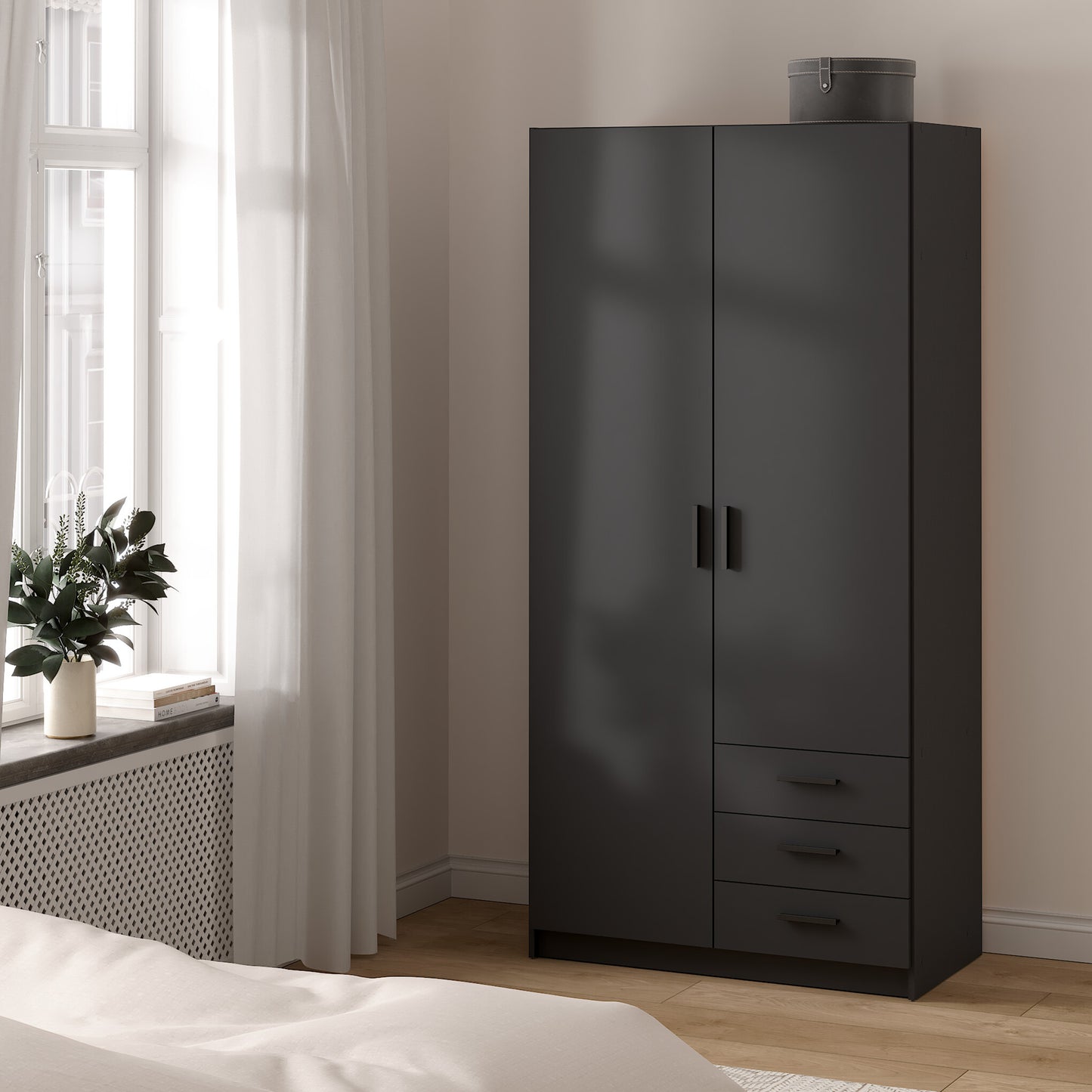 Sprint Wardrobe with 2 Doors + 3 Drawers in Matt Grey