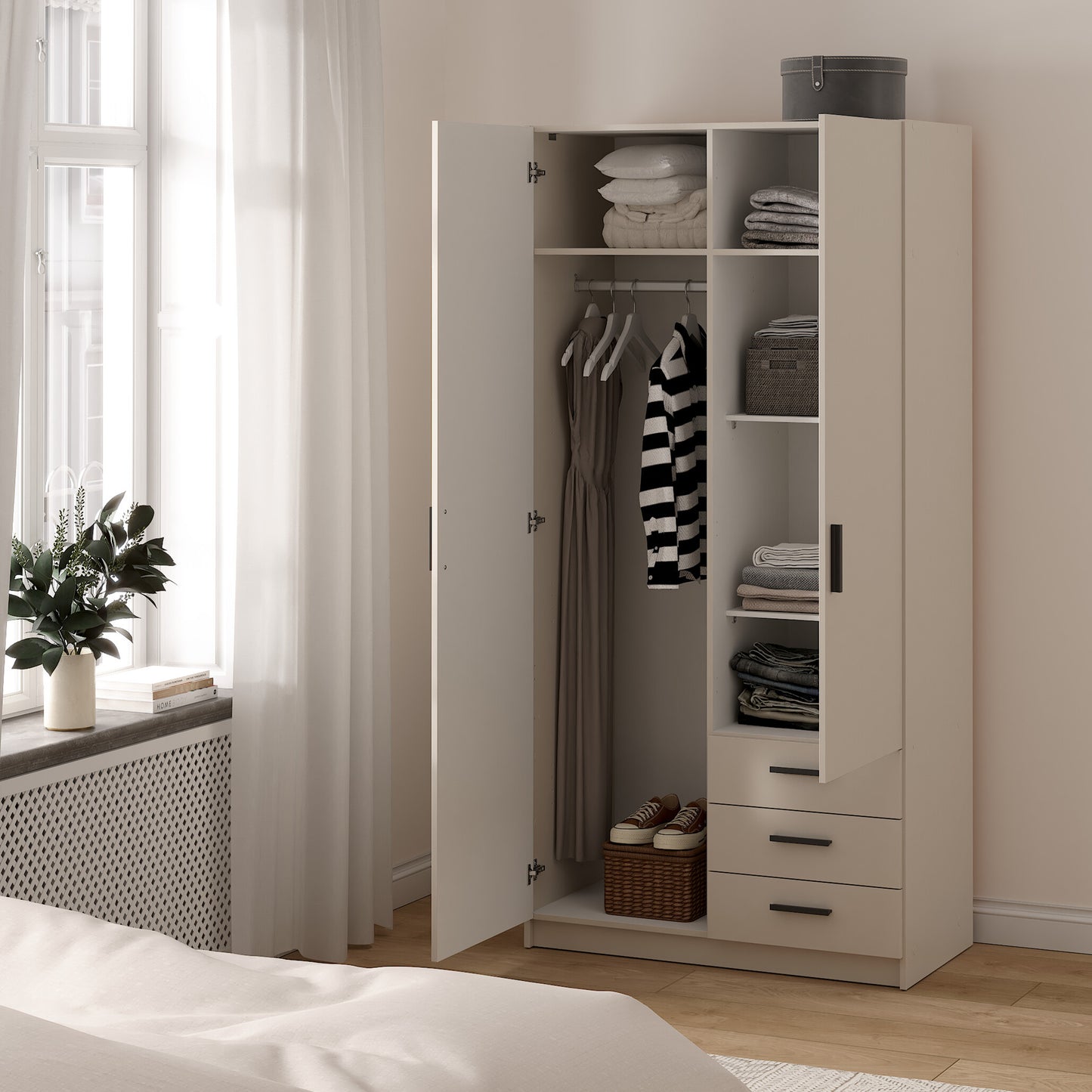 Sprint Wardrobe with 2 Doors + 3 Drawers in Cashmere